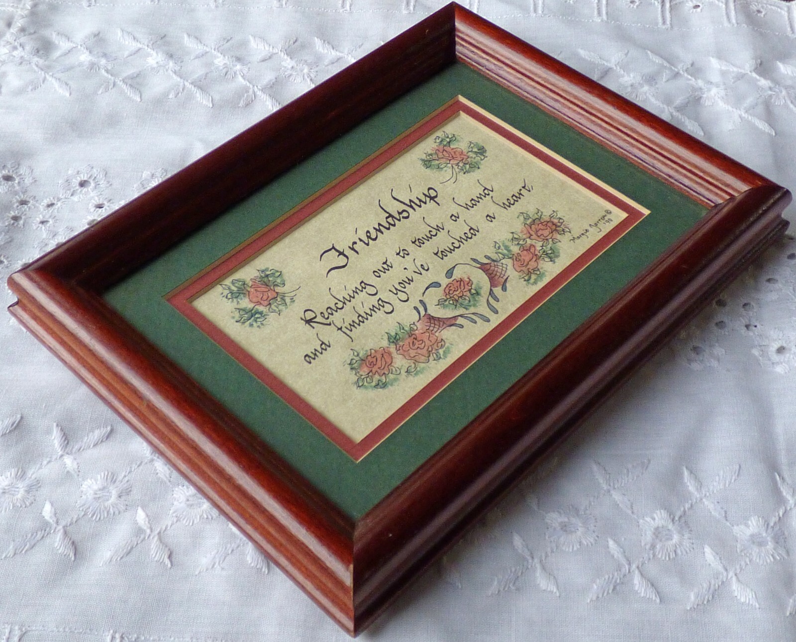 ORIGINAL Calligraphy Artwork Wall Hanging – Signed Wood Frame Glass Matted