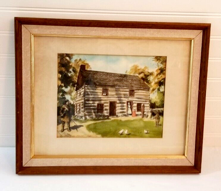 Watercolor by Ernest B Walden aka Davis Gray Signed Bobb Log House York PA 1812