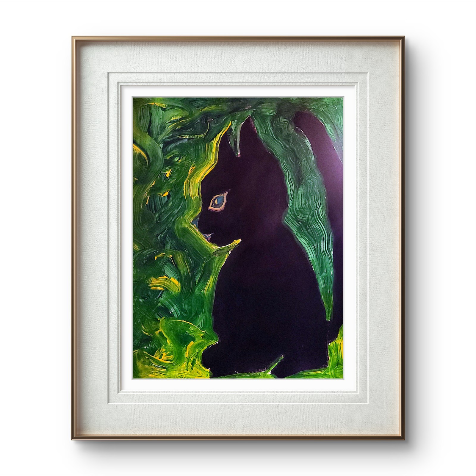 Black Cat Unique Abstract Expressionism Wall Gallery Paper Art 11x 14