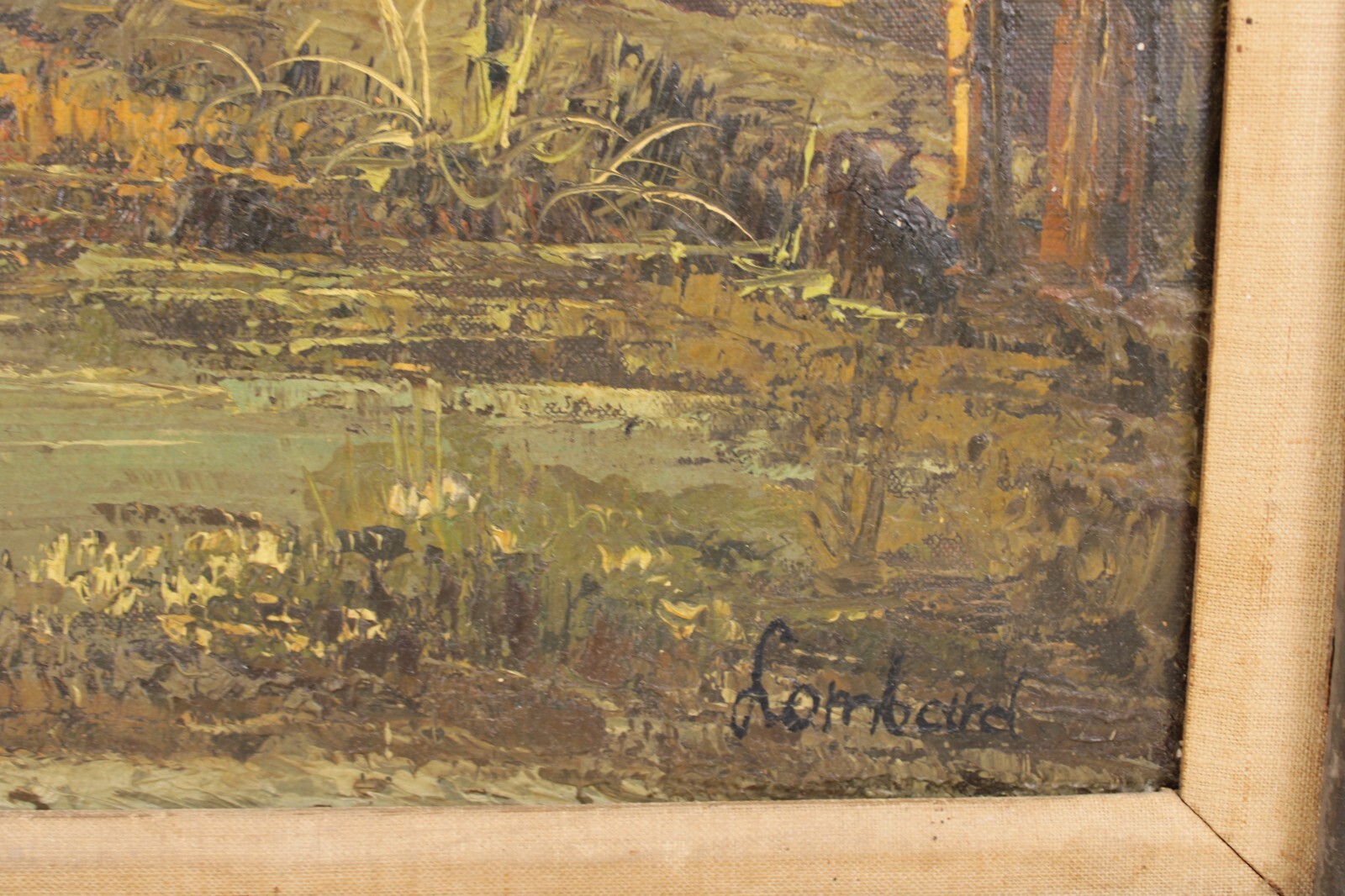 Antique Landscape Oil Painting On Canvas Signed Lombard? Restore project