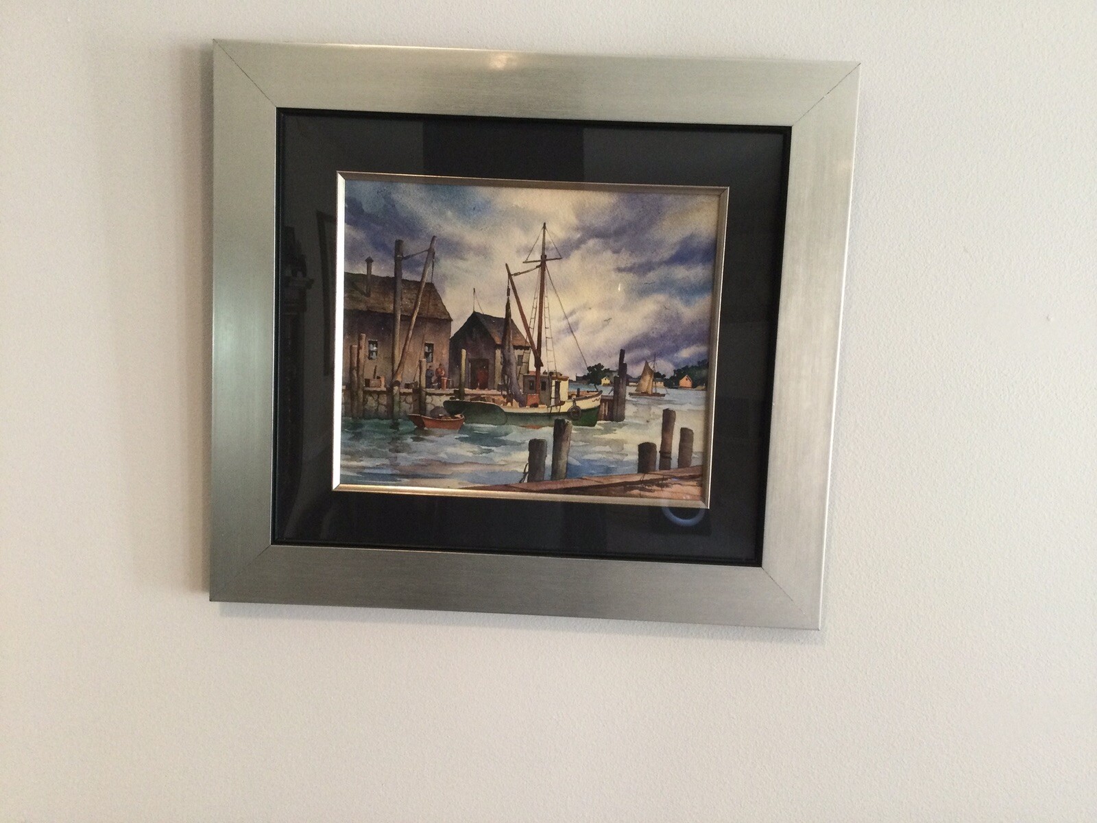 John Cuthbert Hare original signed Gloucester Harbor Gouache Painting