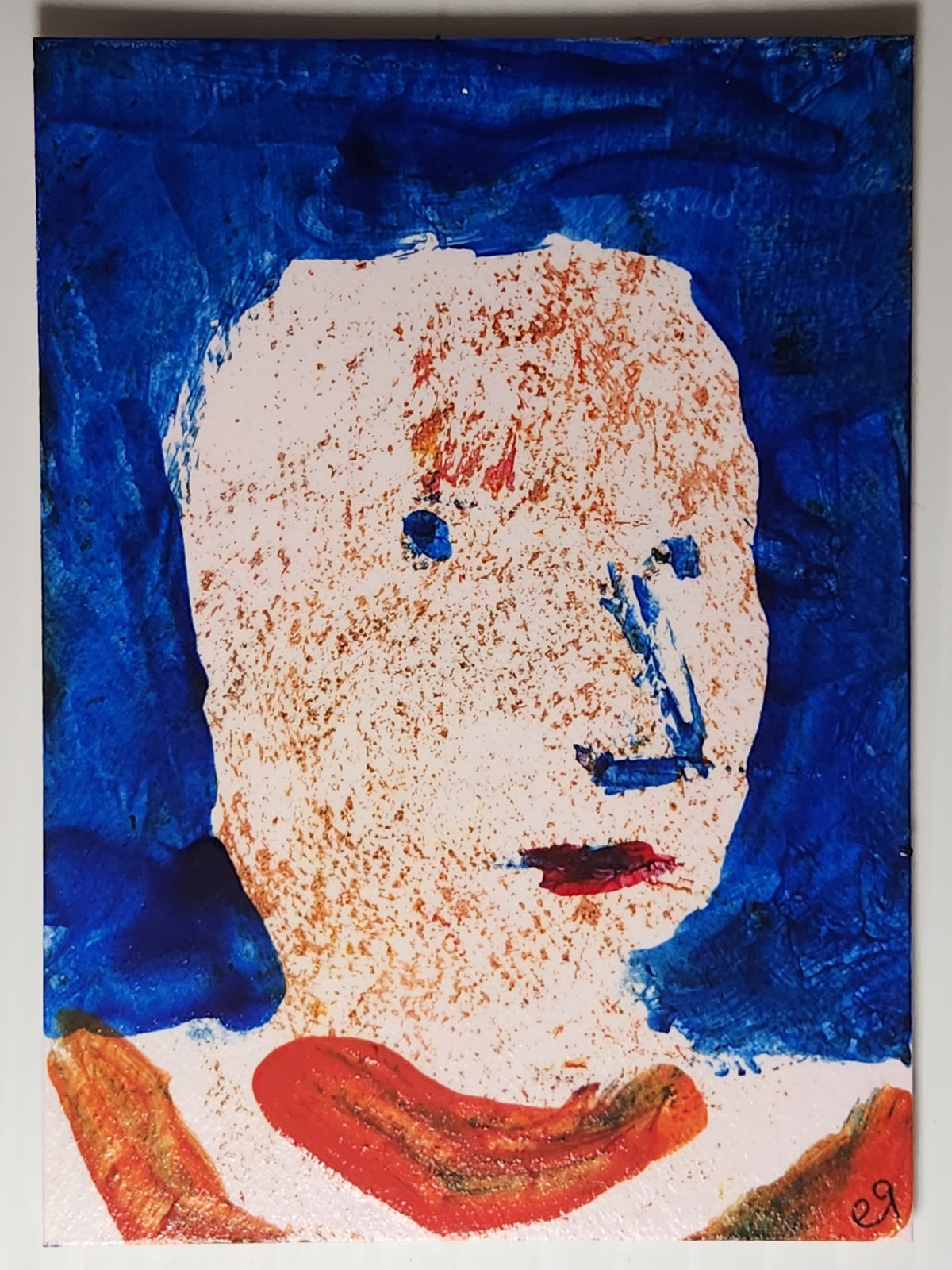 e9Art ACEO man against blue outsider art brut naive
