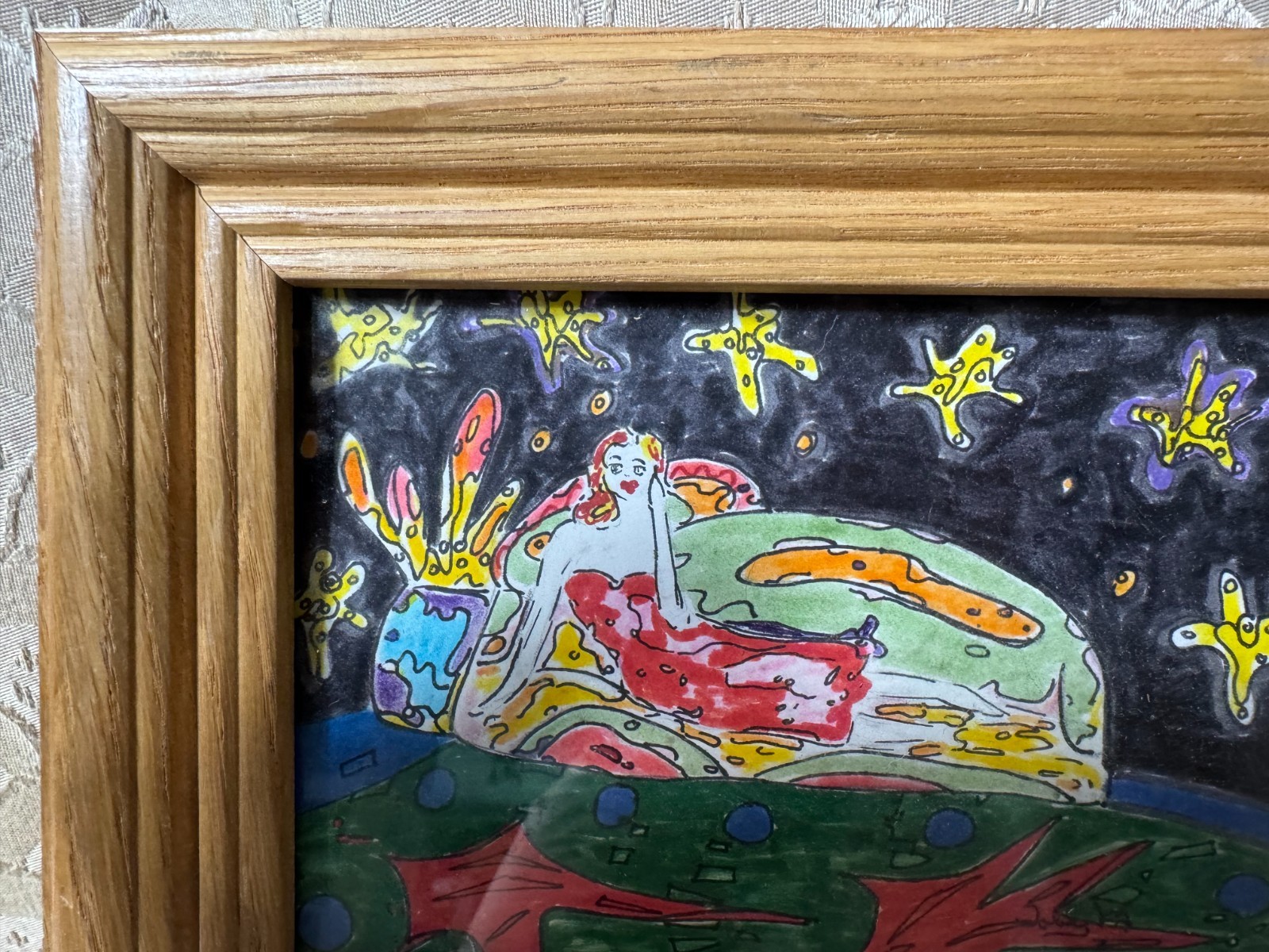 Toby Outsider Art “A Female In Landscape” Mixed Media Painting – Signed/ramed