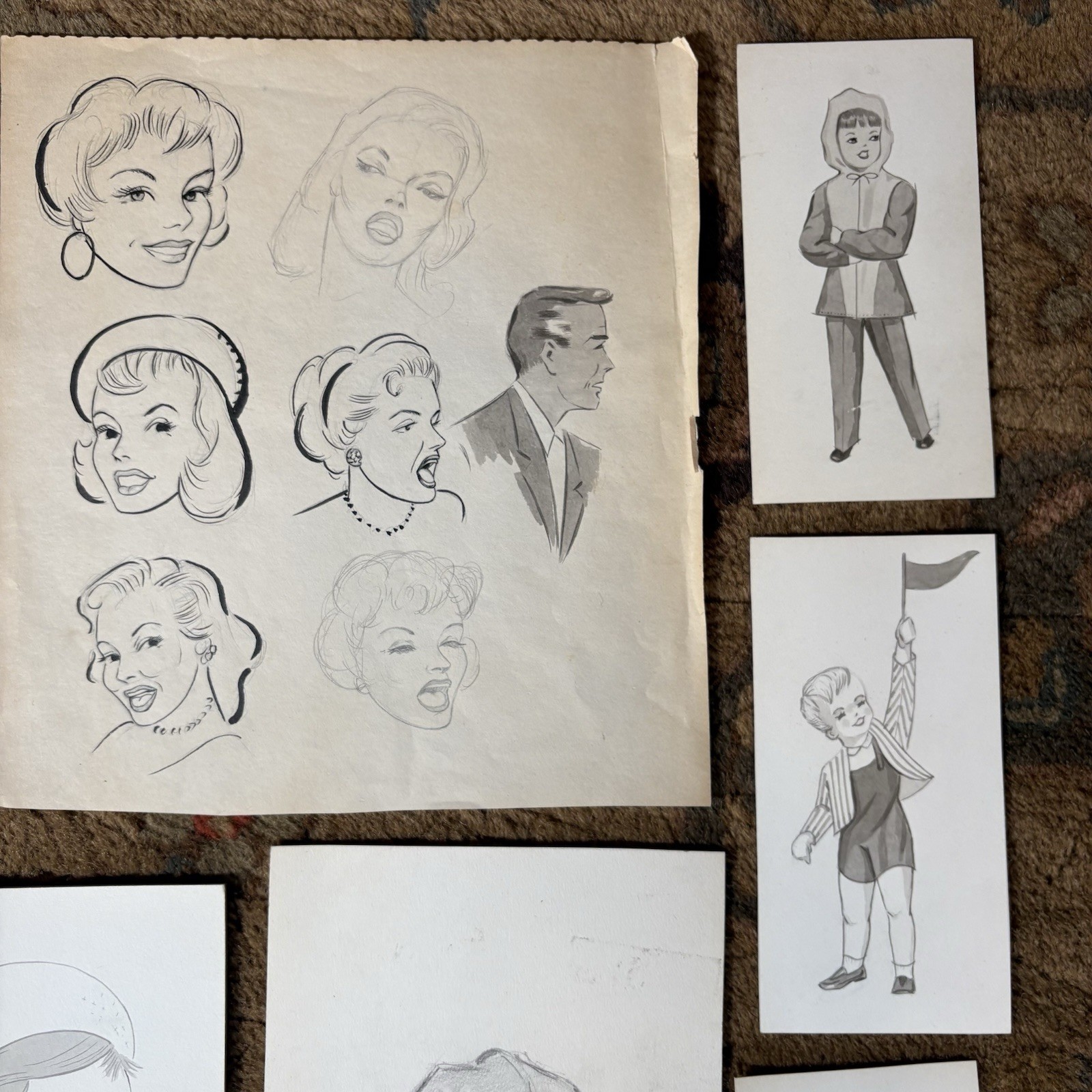 Vintage 1950’s Original Concept Art Hand Drawn Painted People Christmas Oriental