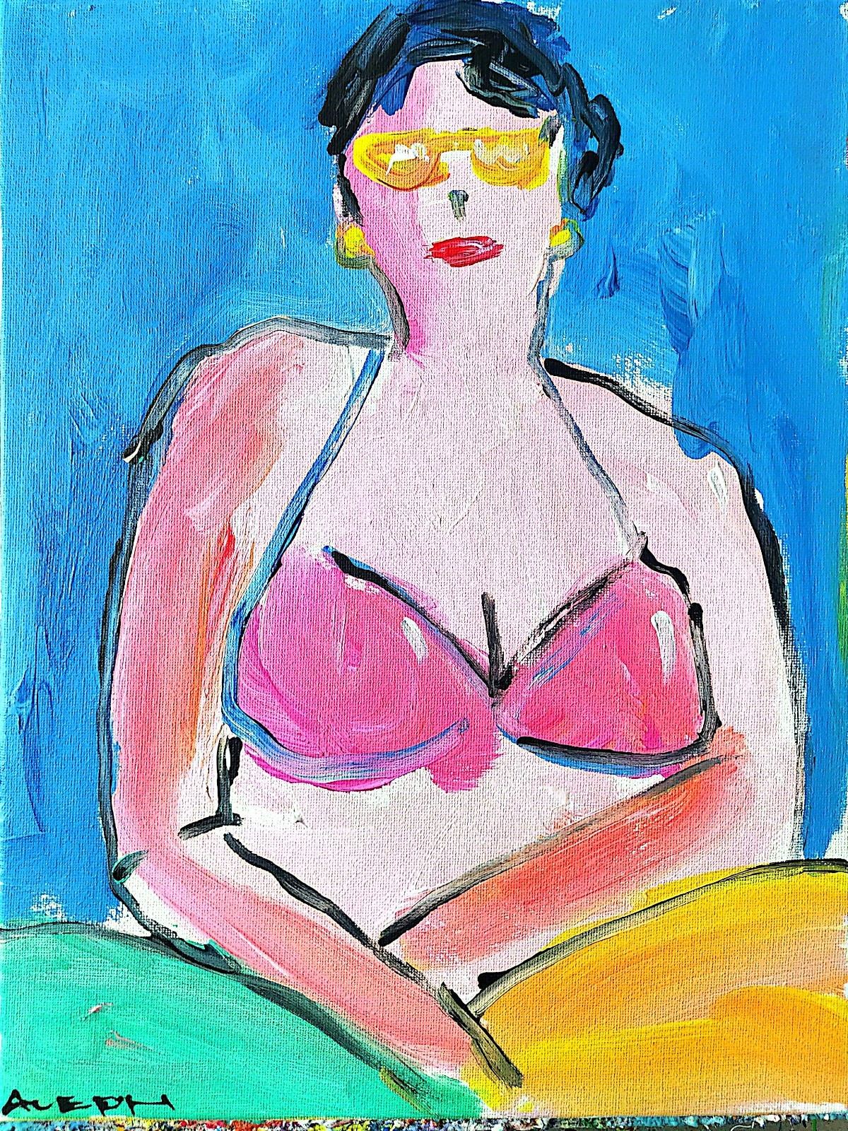 Aleph Original Art Curvy Woman 14×11 Abstract Expressionist Painting Canvas