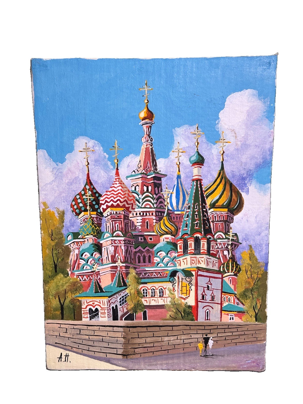 VTG Painting Of St. Basil Cathedral Moscow Signed 2005 Artist Message On Back