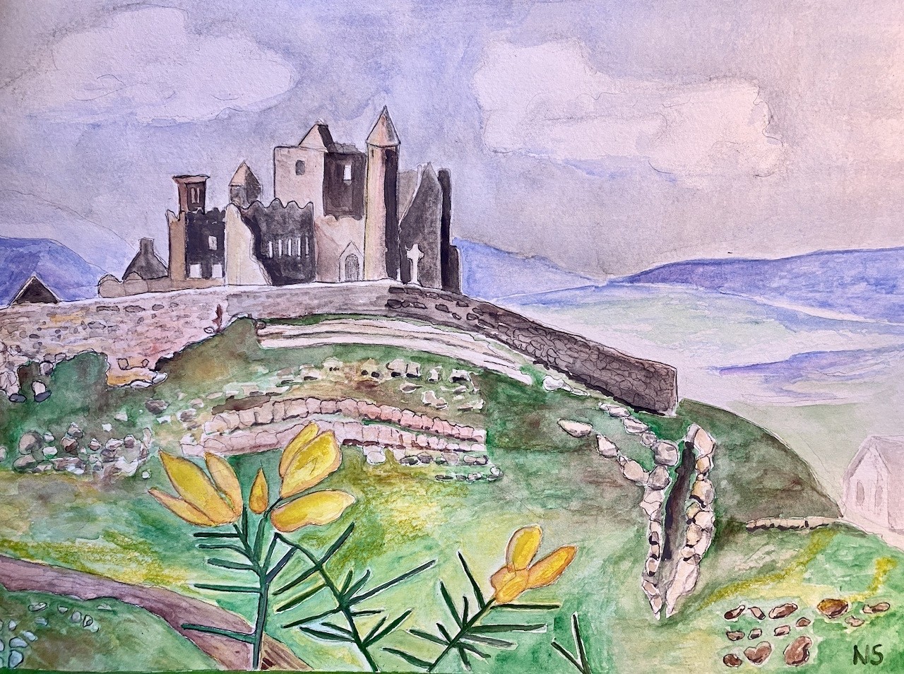 The ROCK OF CASHEL Co Tipperary Ireland Irish Watercolor Painting 10×14 Sullivan