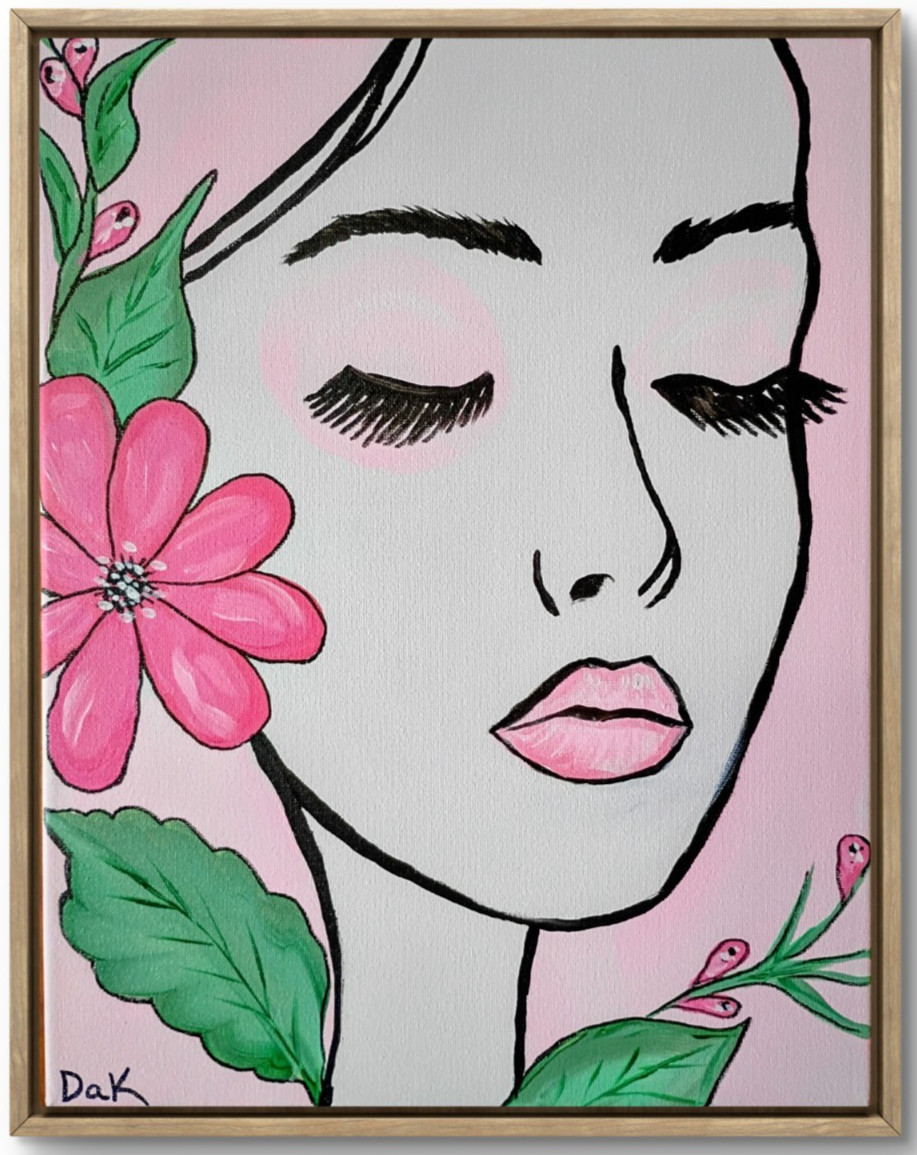 Wimsical Woman’s Face 11×14 Canvas Original Art Lashes Expressionism Abstract