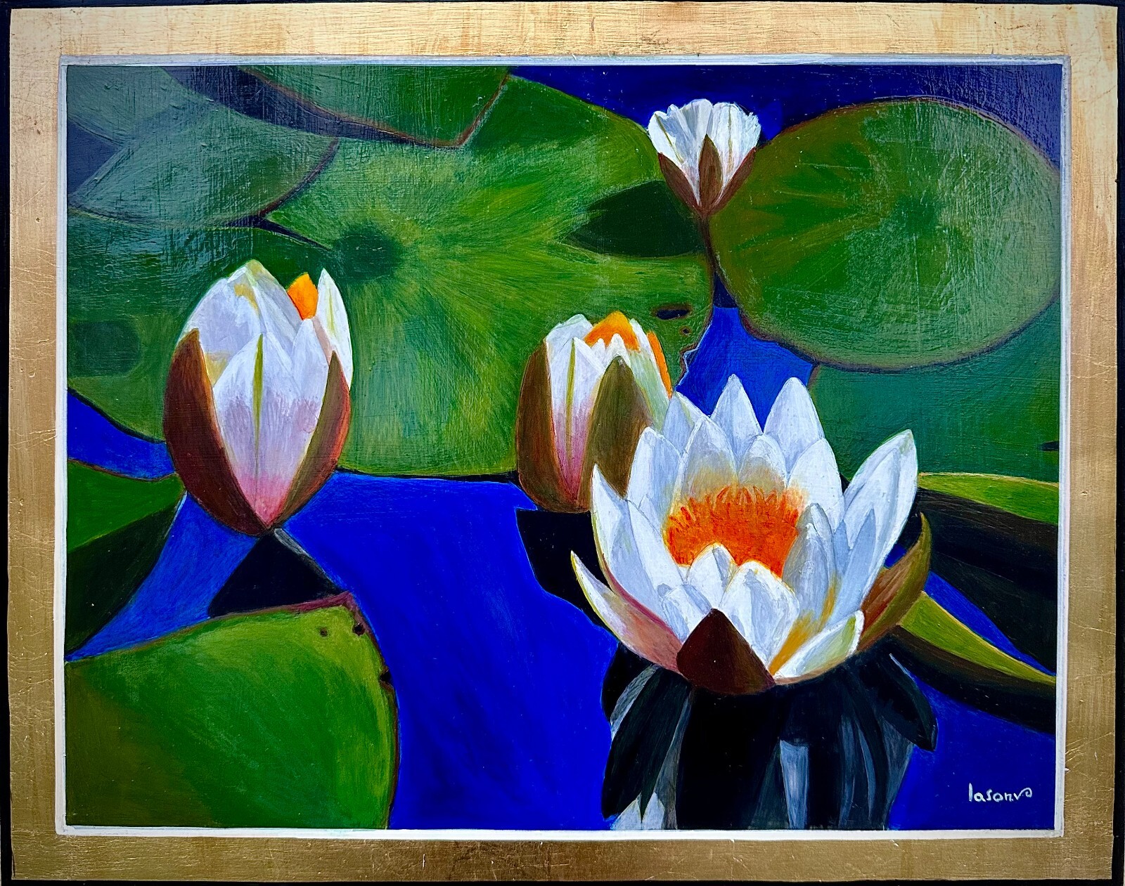 ‘Water lilies in paradise’ Acrylics on MDF 44×35 cm.