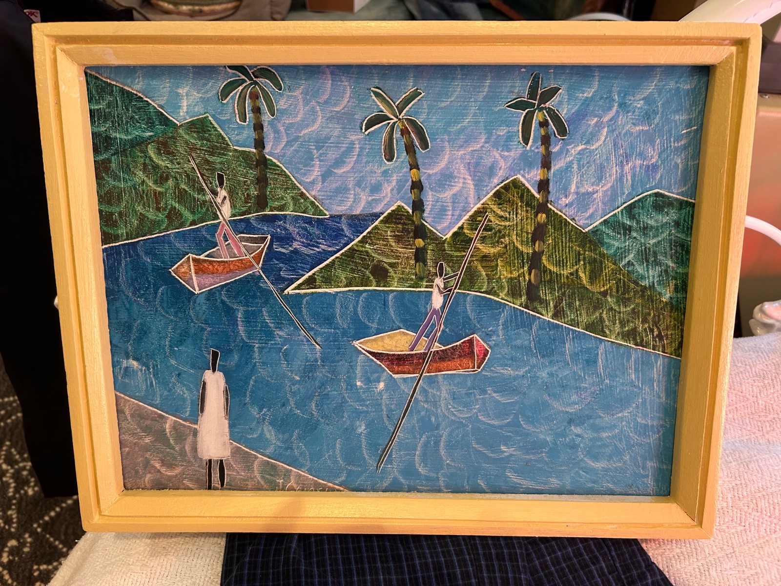 Sale Vintage Haitian Haiti painting on Masonite Board by Joseph Cameau 12x 16