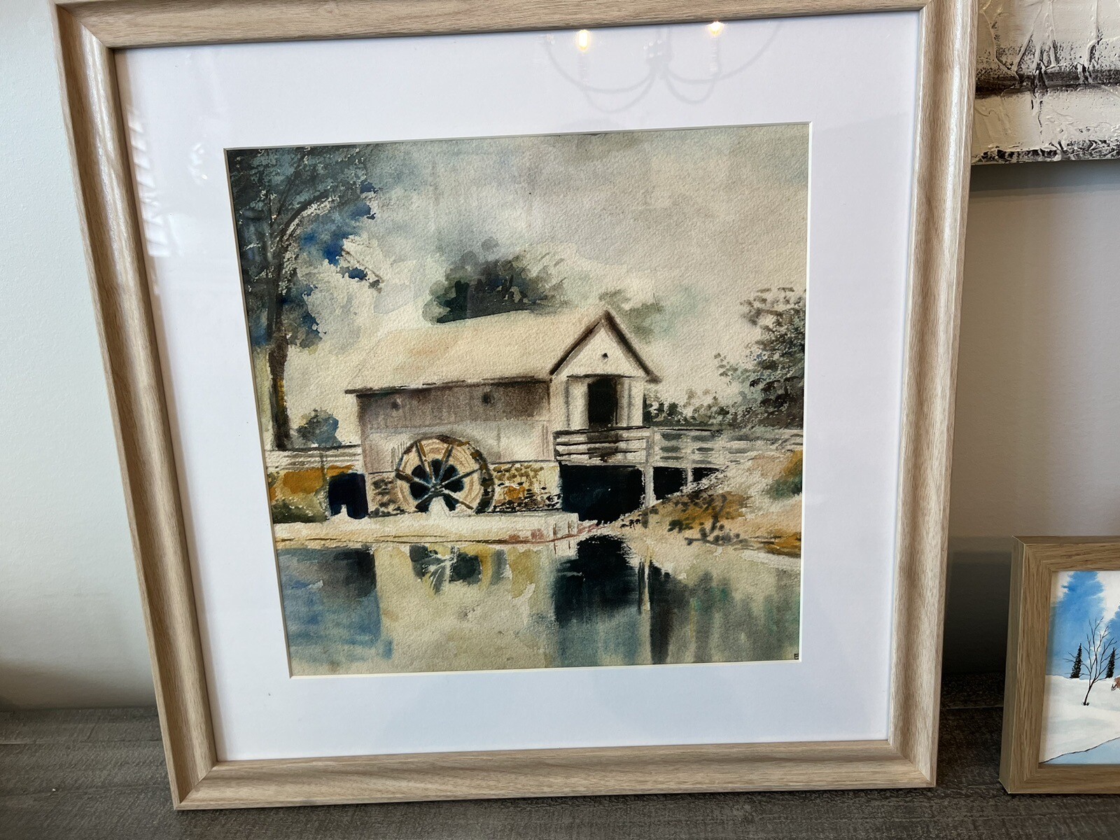 Vtg Framed Original Watercolor Painting of Water mill Signed E Knorr O’Loughlin