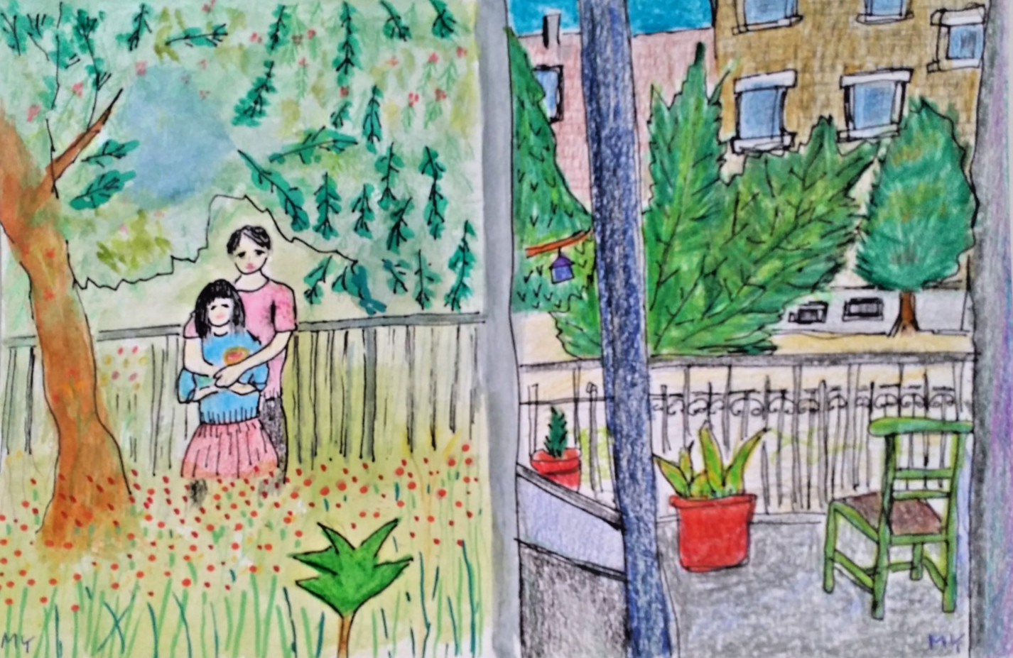Original Art, Lovers in Garden & Empty Apartment, 9X6