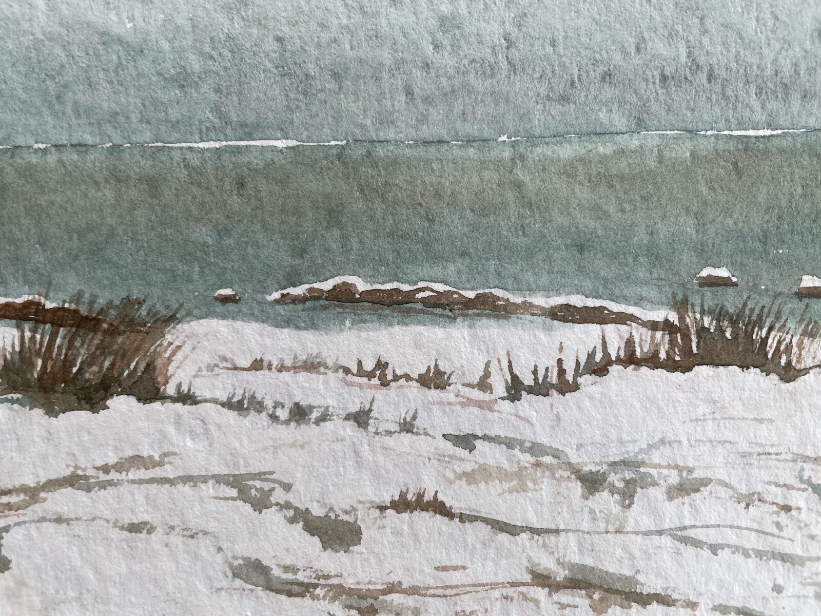 Naturalist Baltic Sea View of the Sea Dunes Sky Sweden Watercolor 24x17cm