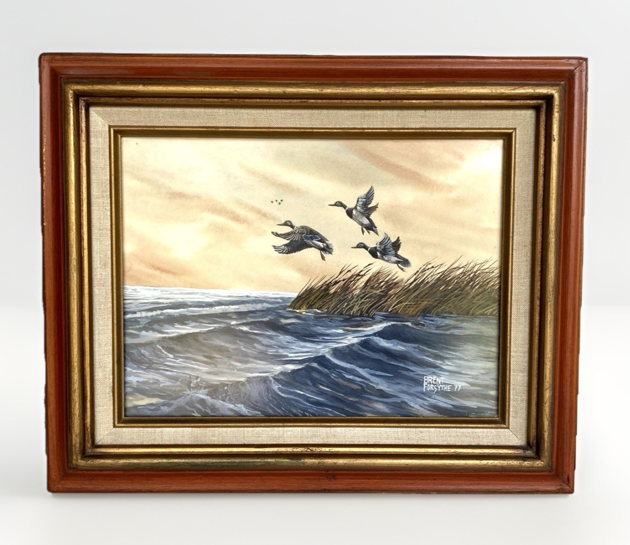 Original Vtg Gouache Painting on Board ‘Ducks In Flight,’ Brent Forsythe 16″x13″