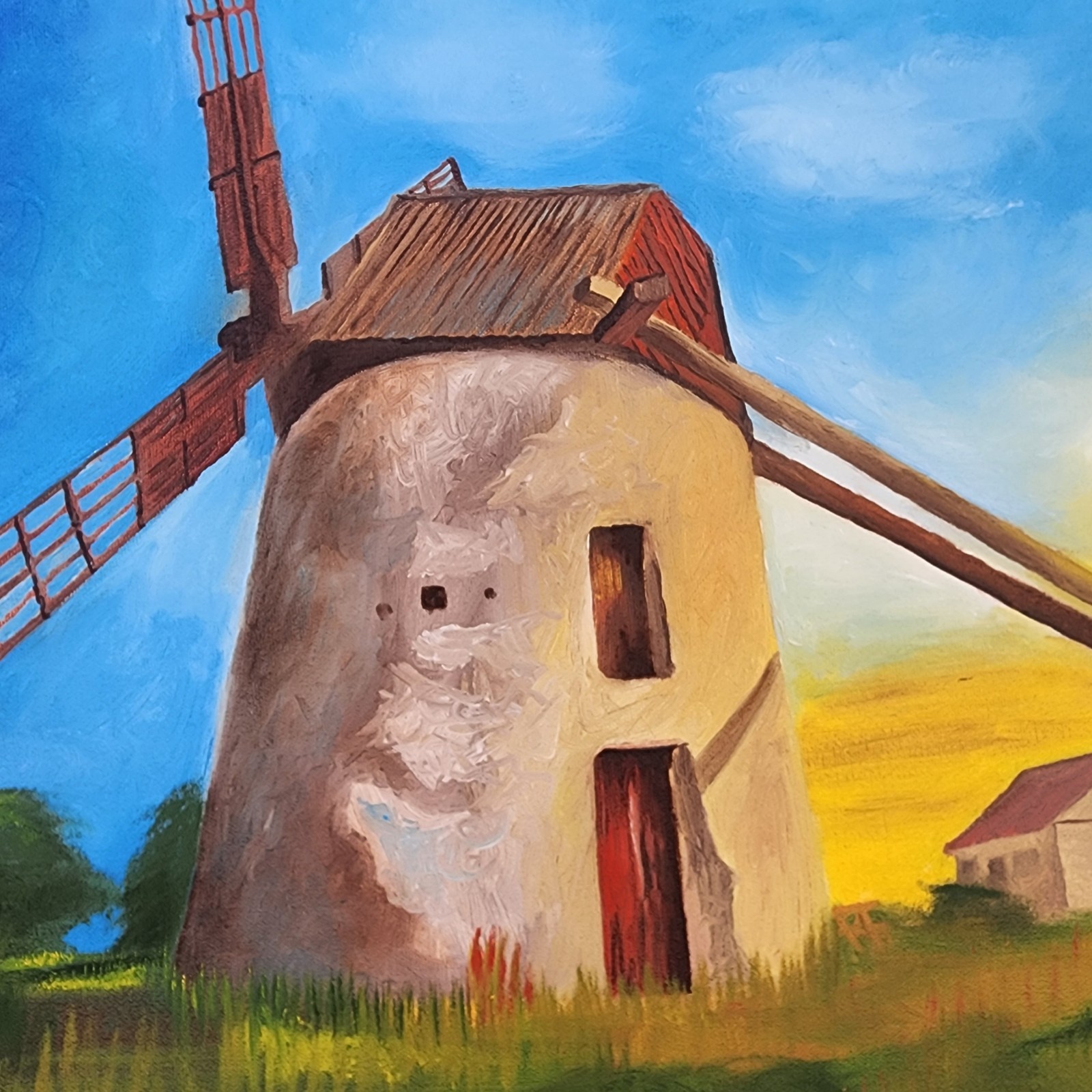 Finished Paint By Number Windmill Sunset Oil Painting Dutch Landscape Framed PBN