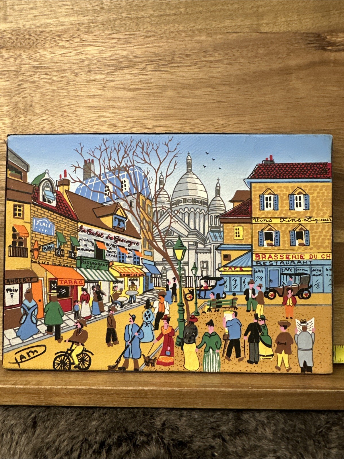 French Street Scene Painting Sacre Coeur Montmartre Paris Folk Art Style Signed