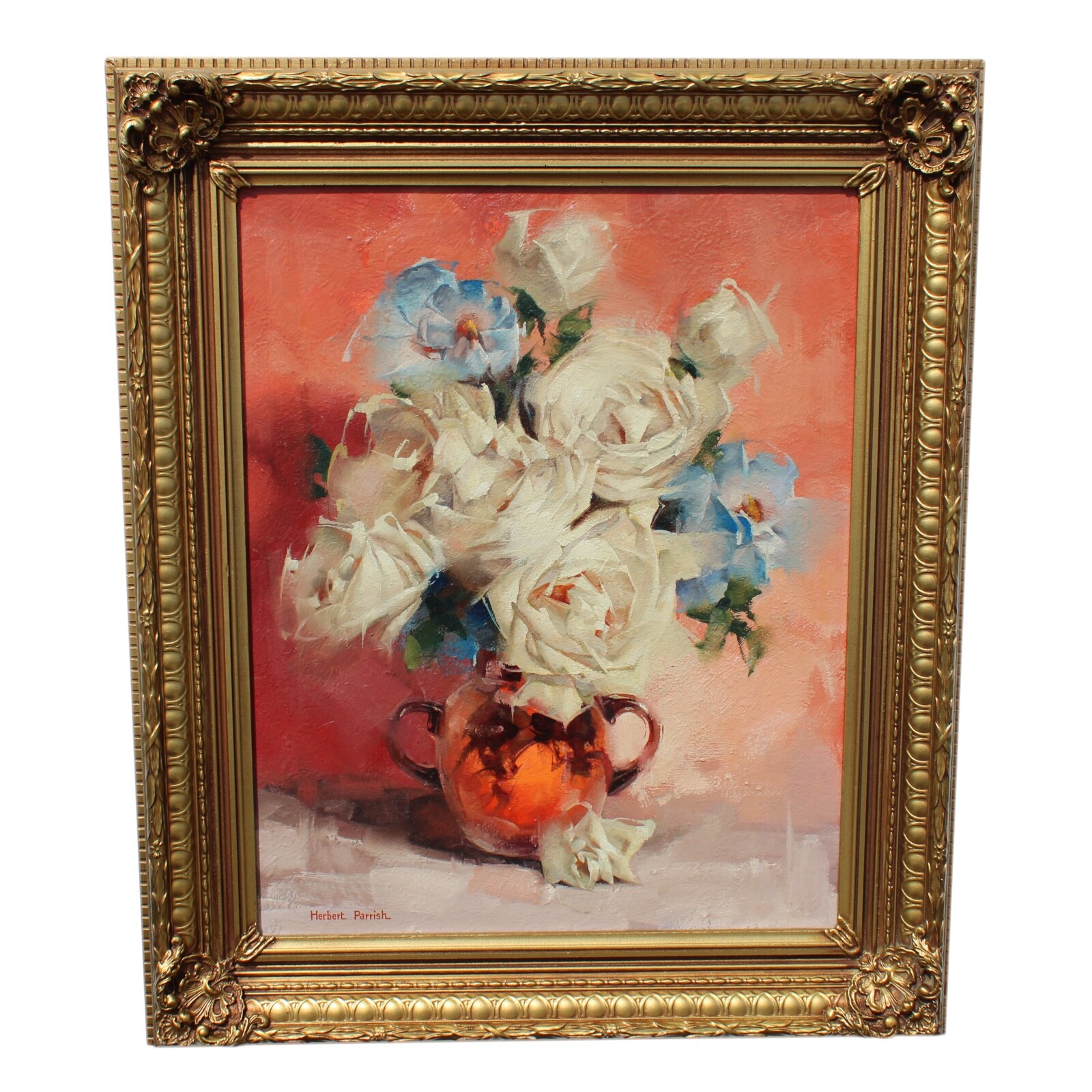 HERBERT PARRISH FLORAL STILL LIFE OIL PAINTING FLOWERS ROSES CALIFORNIA ARTIST