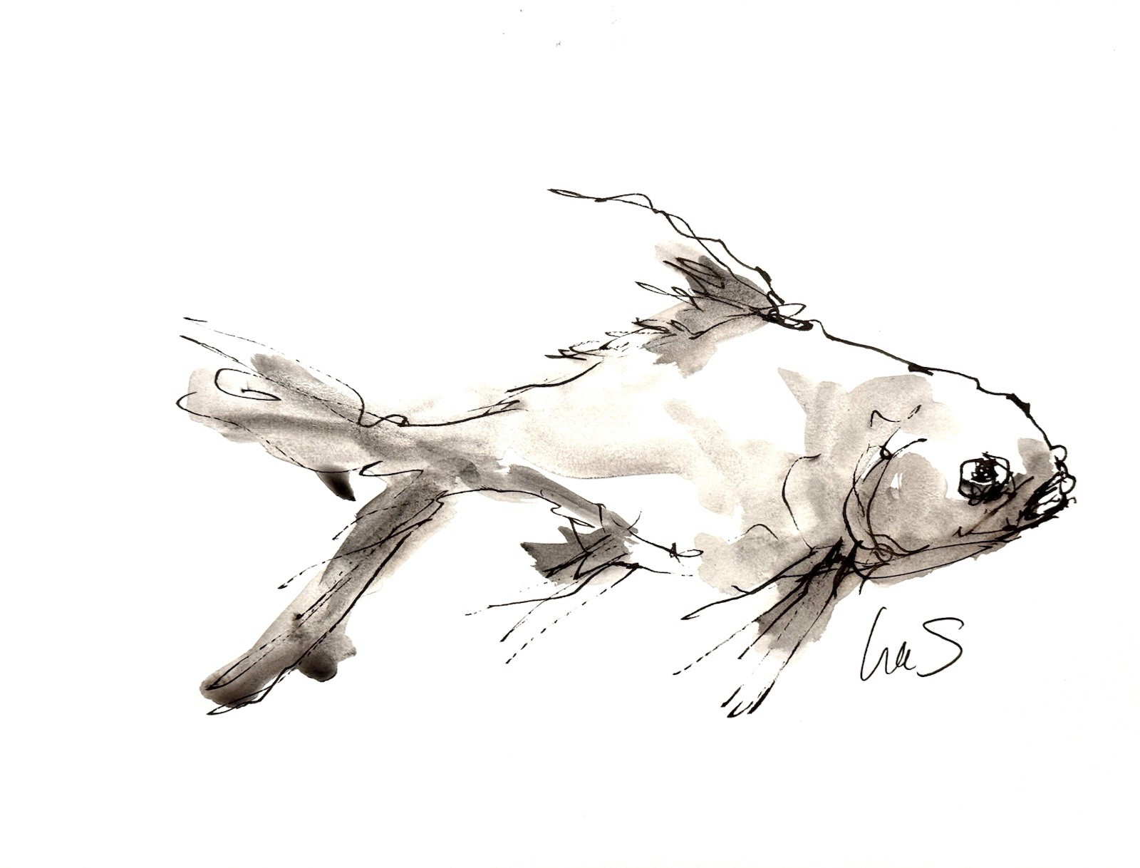 Original Abstract Expressionism 9×12 Fish Paper Ink Handmade Signed Fine Art 18