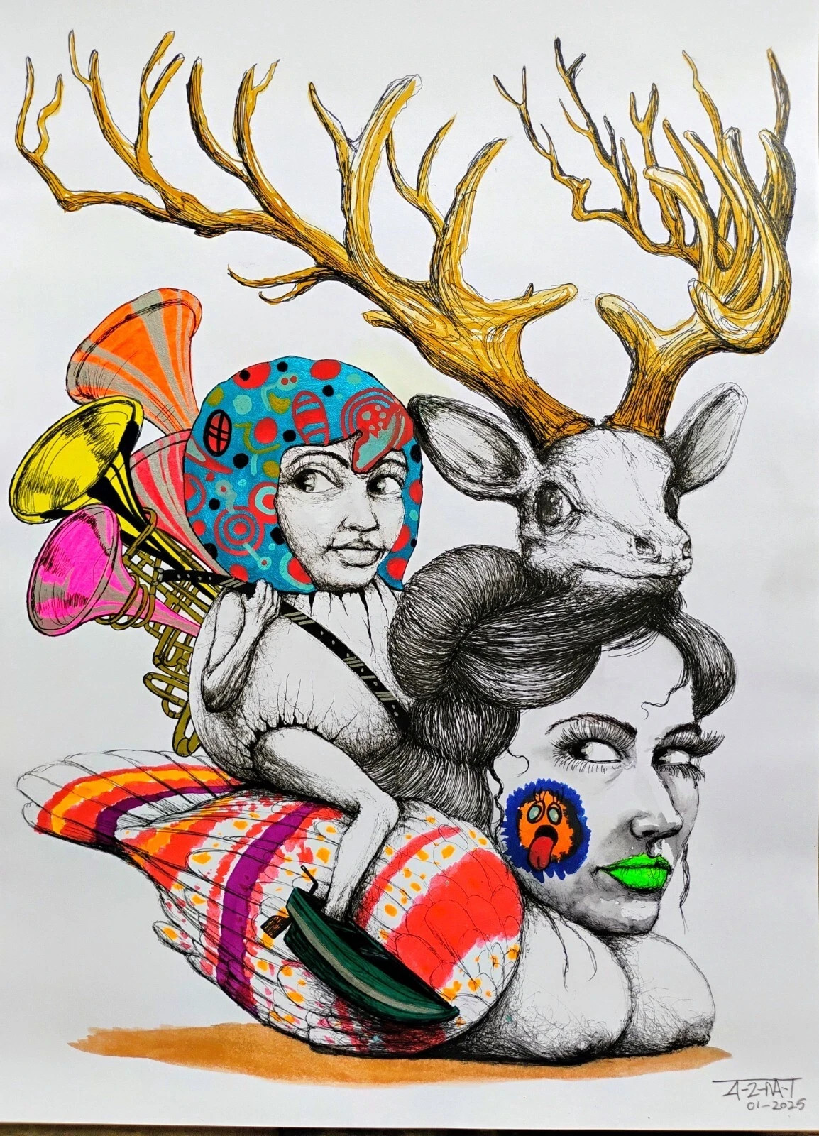 ALAIN DONATE ARTE CUBANO SURREAL Pintura BOCETO ORIGINAL TINTA/CARTÓN 16″X 23″
