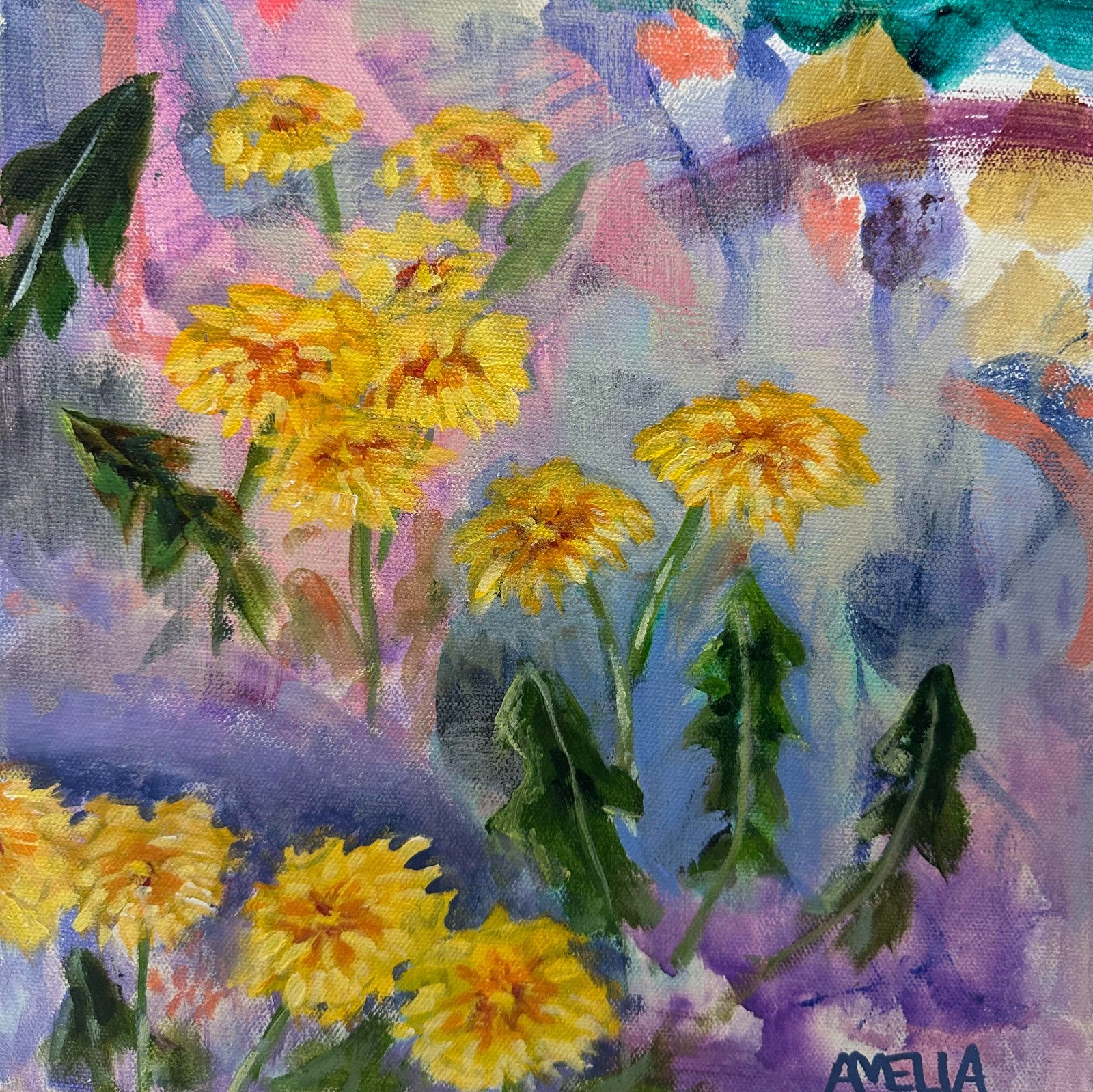 Original Art Floral Painting OOAK Dandelion Spring Art Wall Home Decor Unique
