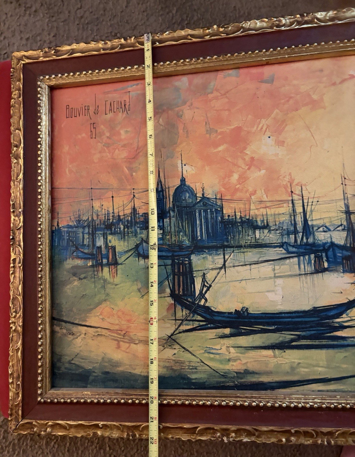 Bouvier de Cachard Venice Harbor Scene Oil Painting Signed and Dated 1965 OOAK