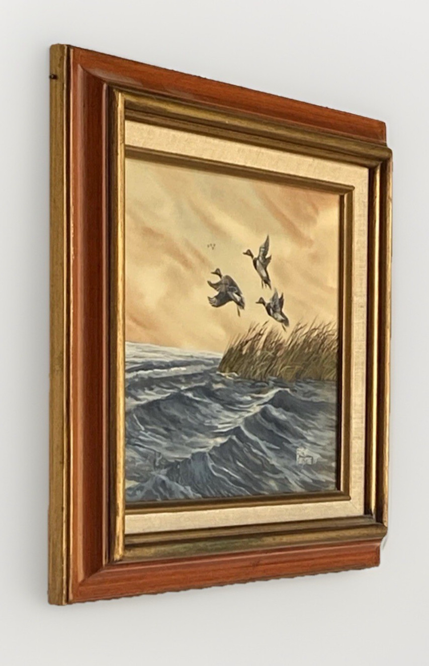Original Vtg Gouache Painting on Board ‘Ducks In Flight,’ Brent Forsythe 16″x13″