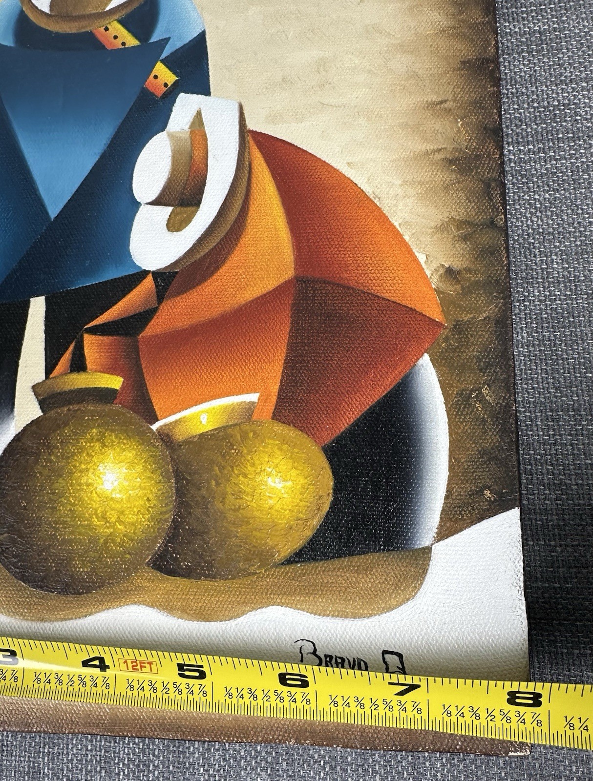 Original Signed BRAVO Q Oil Painting Cubist Andean Figures Latin American 8×10