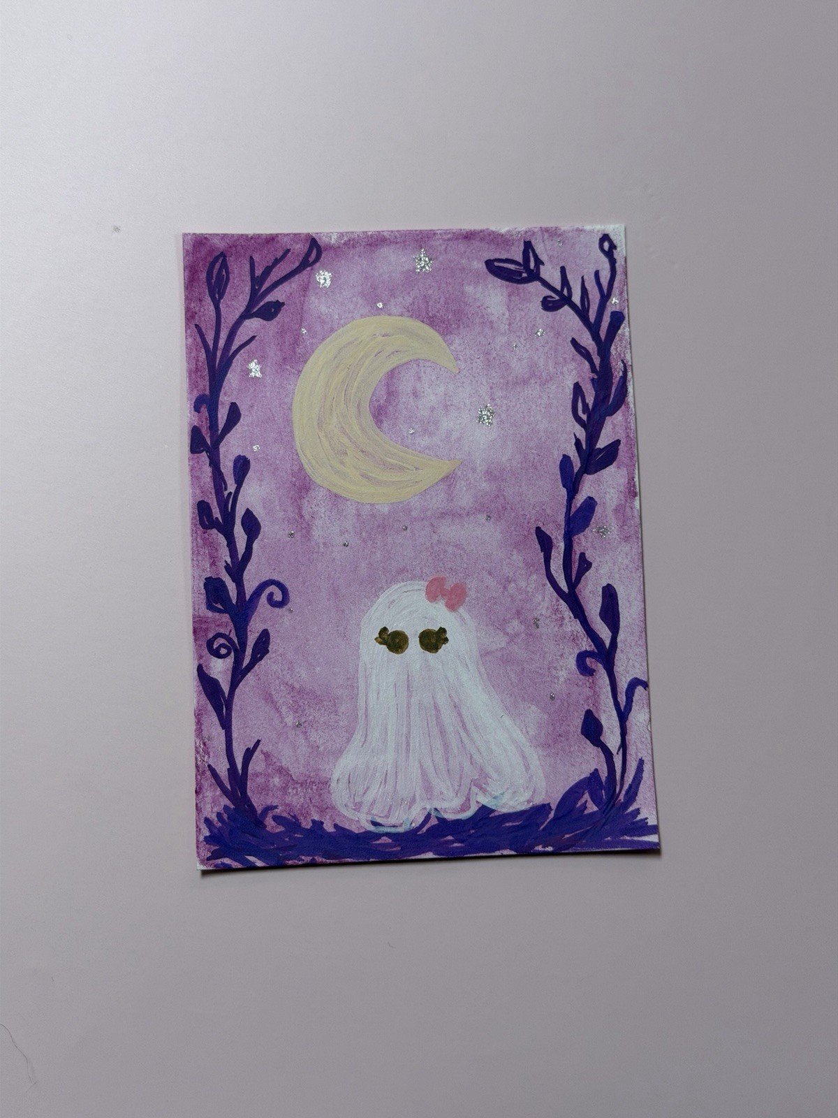 ACEO/ATC Miniature Watercolor “Summerween” Ghost Moonlit Haunt drawing 1/4
