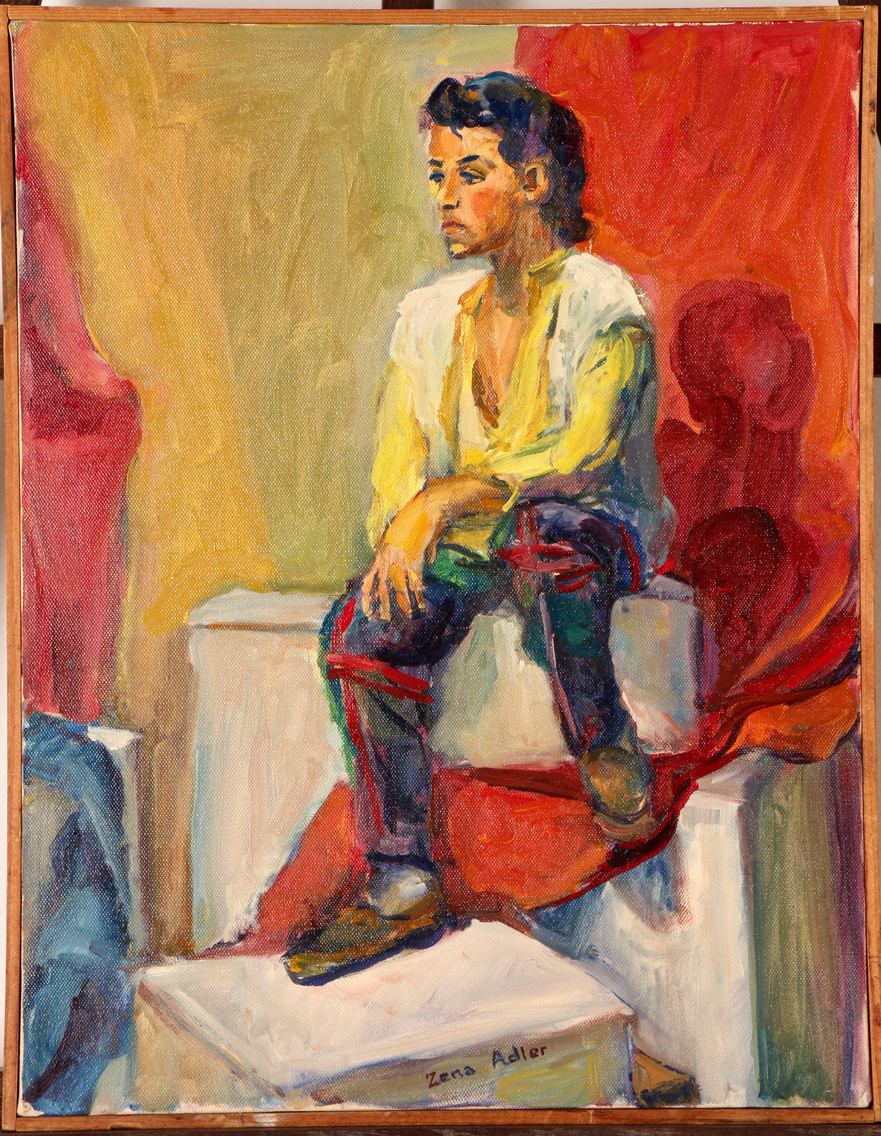 Zena Adler Acrylic on Canvas Figural Painting , 20th C. Modernism ~14.5″x18.25″