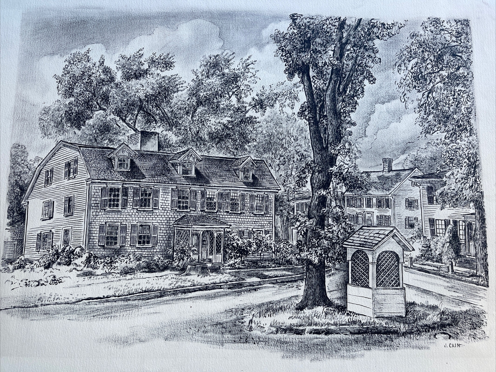 Jo Cain DRAWING ANTIQUE WPA KINGSTOWN RHODE ISLAND RARE REGIONALISM FAMOUS OLD