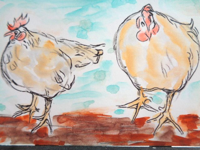 ACEO Country Farm CHICKENS HENS Painting Art