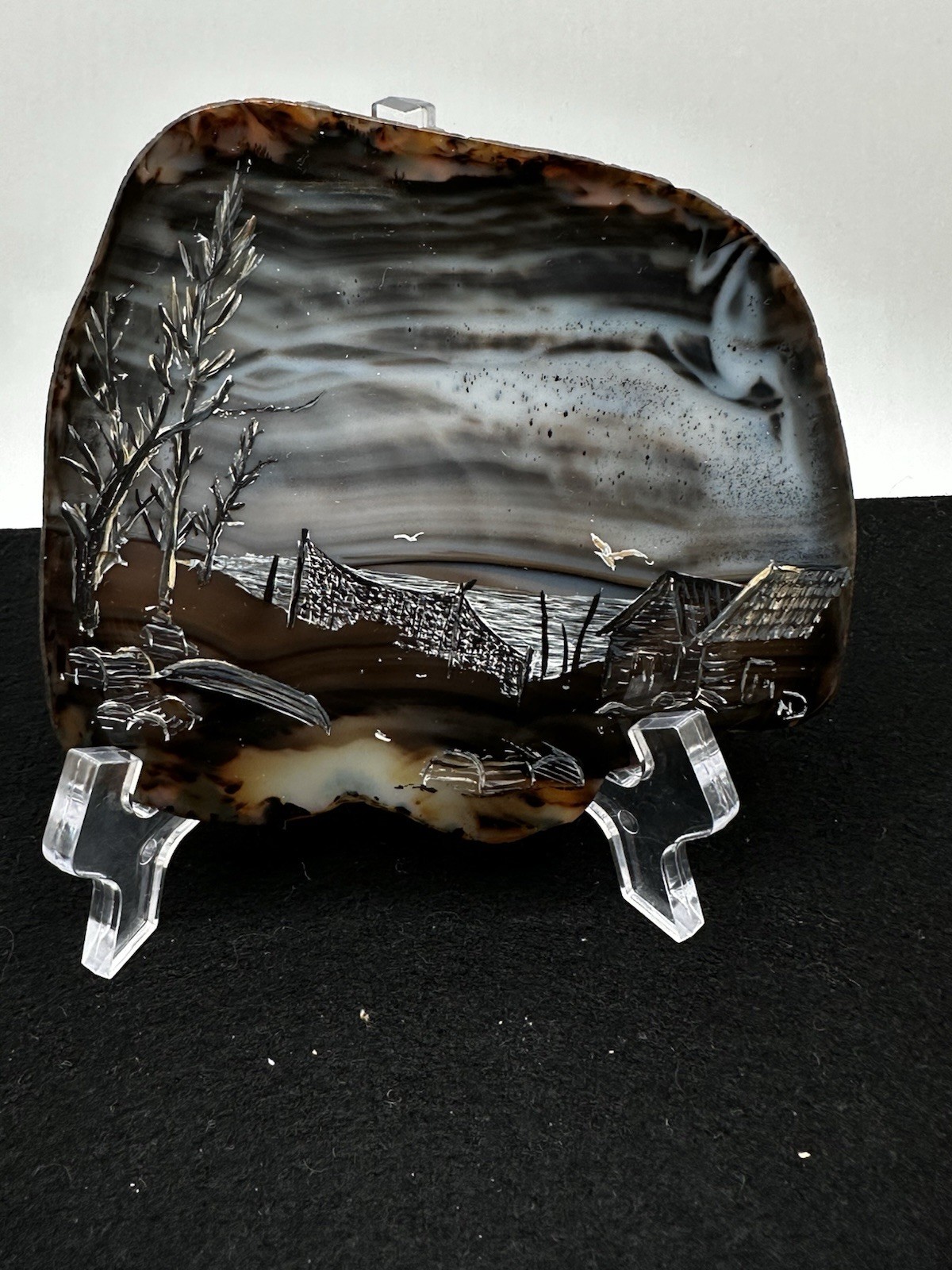 Sliced Brown Agate Painting Bar Harbor Maine Coastal Beach Cottages Boats