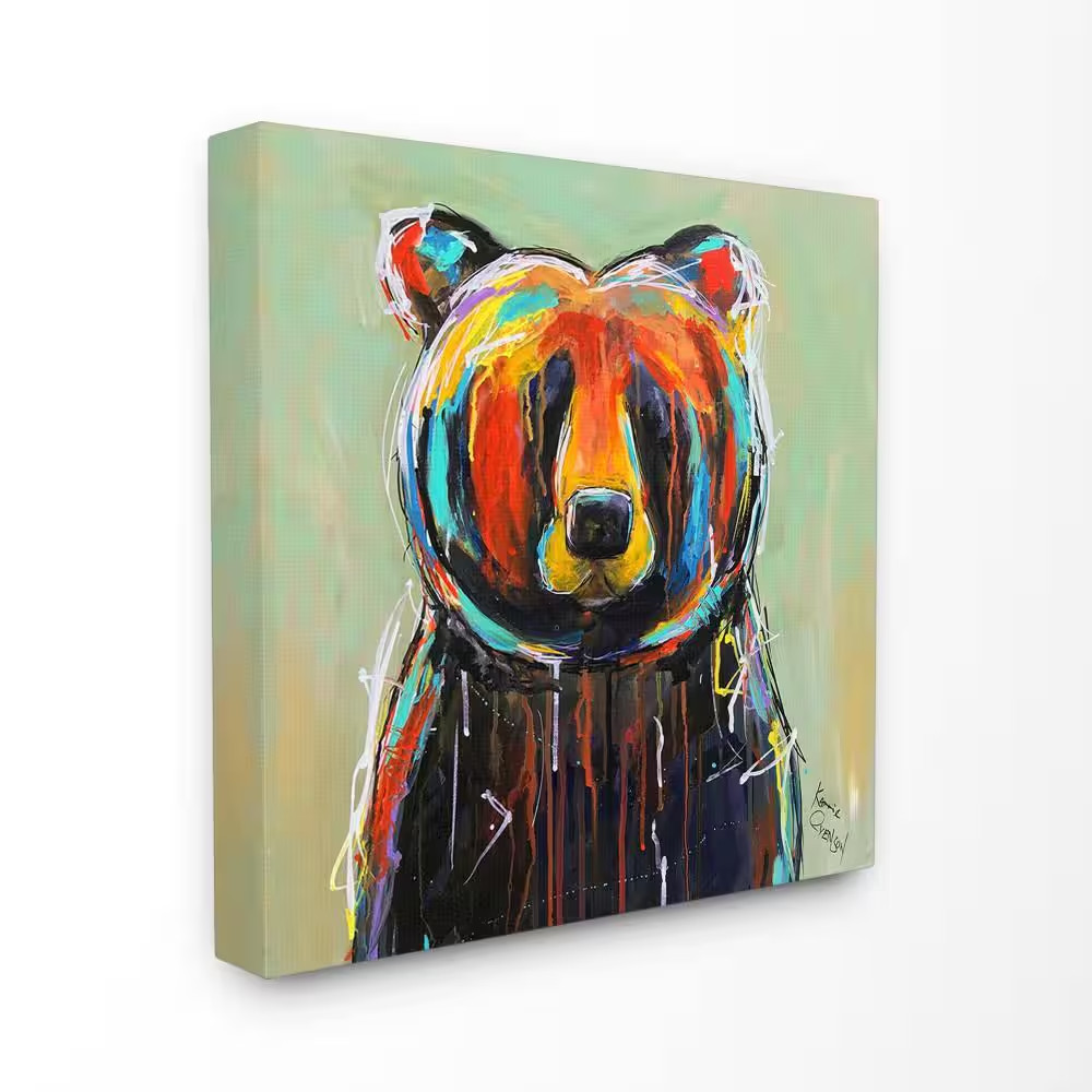 30 In. X 30 In. “Abstract Colorful Painted Black Bear” by Karrie Evenson Canvas