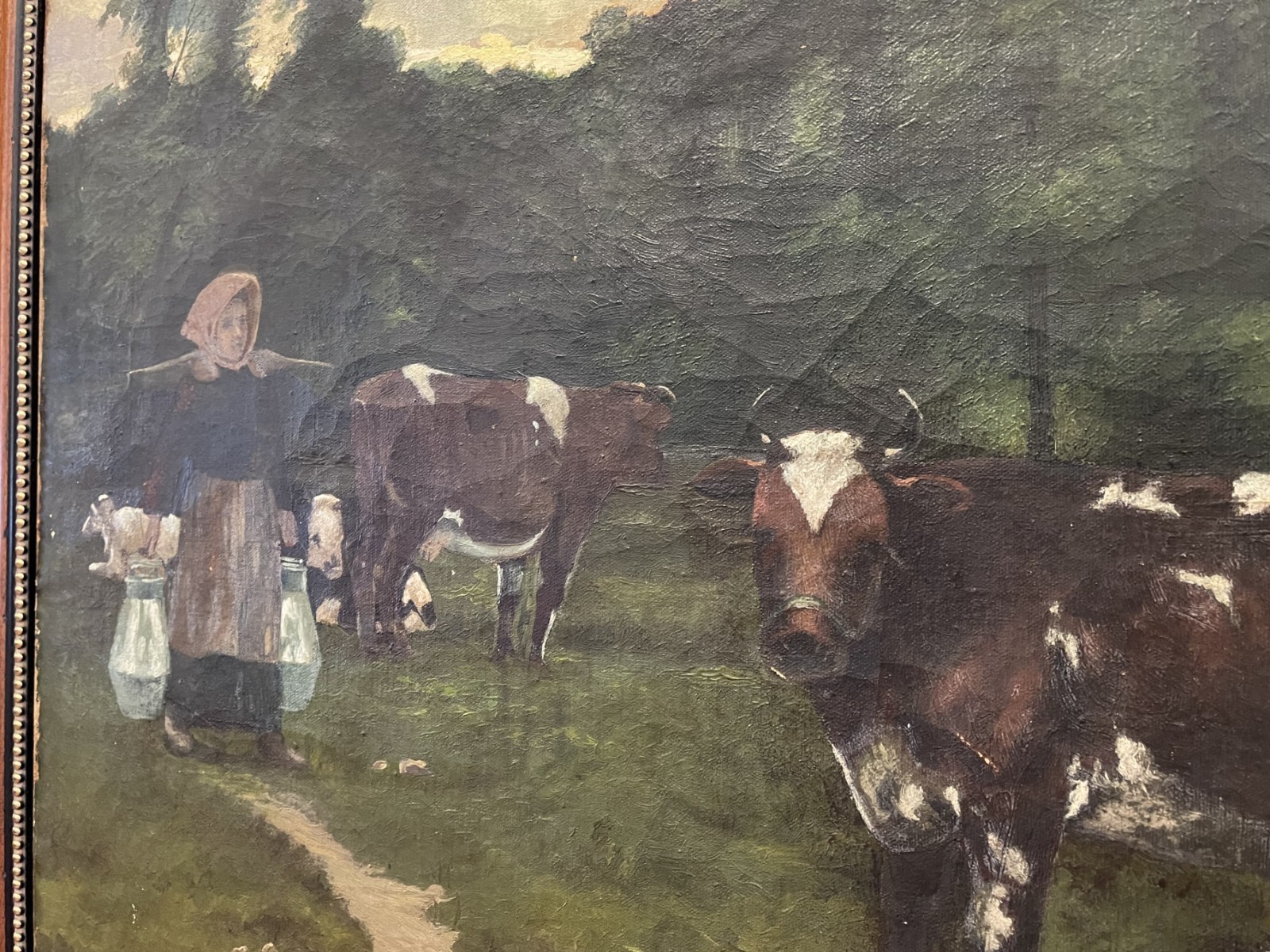 1880s Reproduction of Jules Dupre – “Milking Time” Oil/Canvas 26″x32″ Original