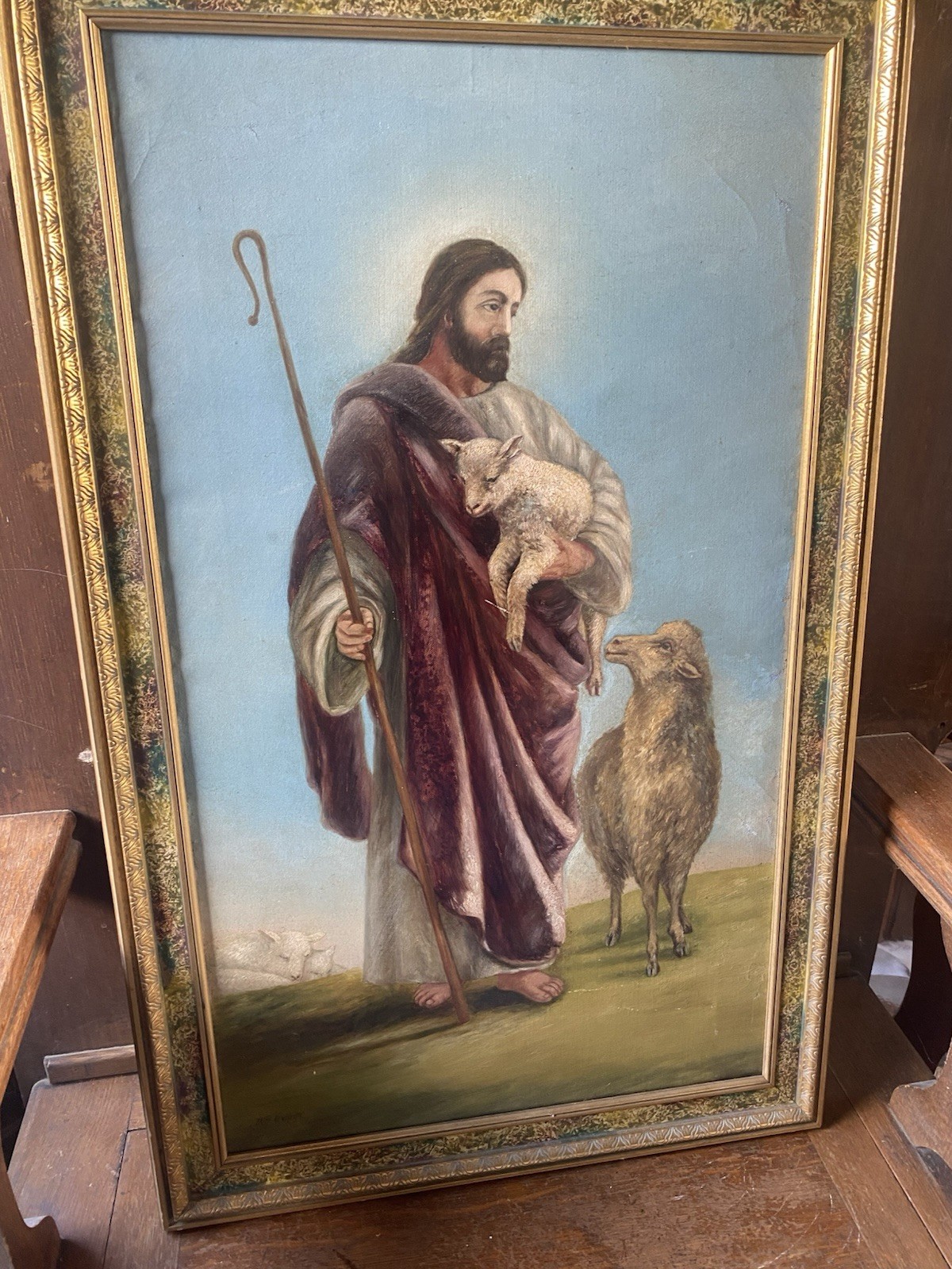 Patsy Newhouse Grand Rapids MI Oil Painting The Good Shepard Vintage