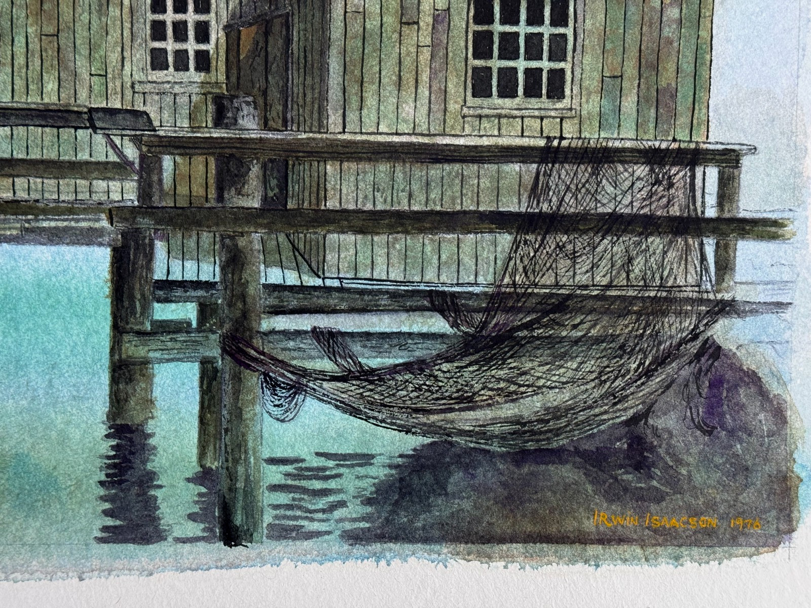 IRWIN ISAACSON SIGNED ORIGINAL WATERCOLOR PAINTING LOUISIANA FISHING OUTPOST ART
