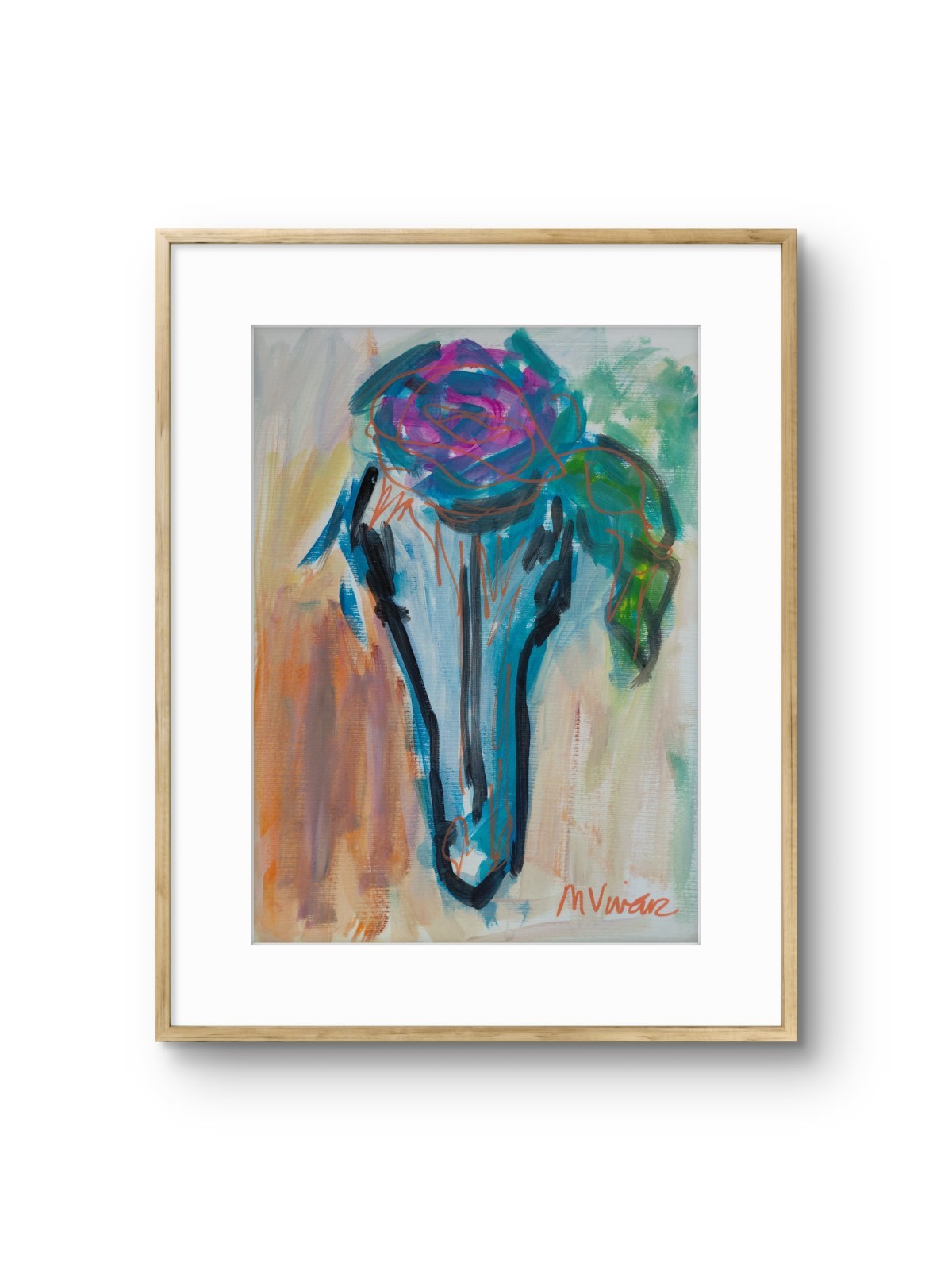 MONA VIVAR 14×11 Abstract Expressionism Scull Painting – Contemporary Art