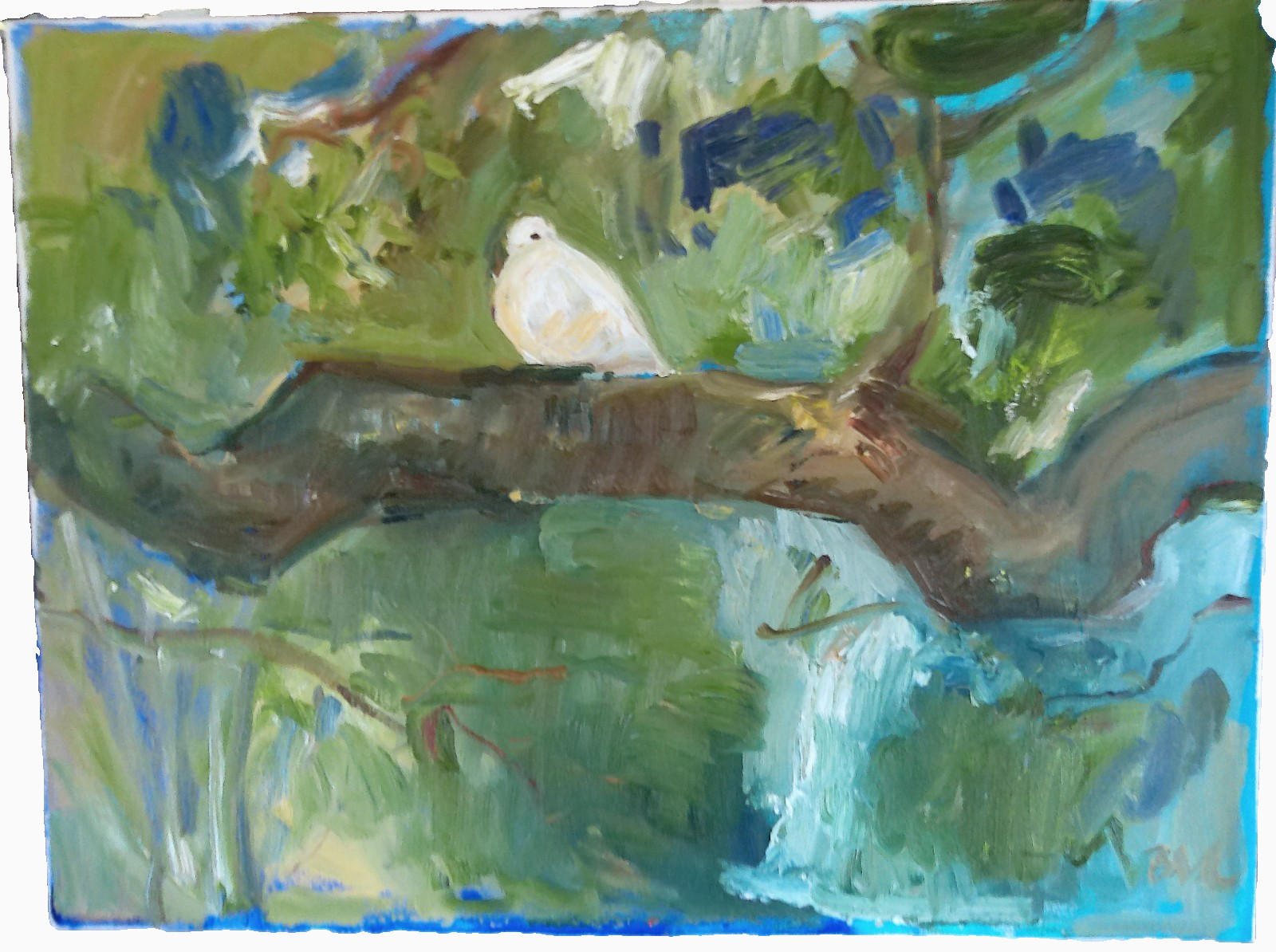 Bird Impressionism Landscape Oil Painting 18″x24″ Canvas Dove on Branch Original