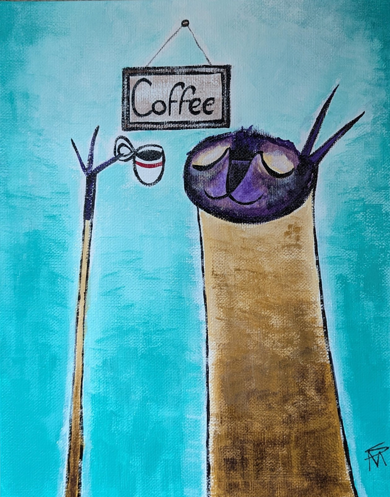 Cat Painting Siamese Abstract Original Coffee Folk Modern Art Samantha McLean