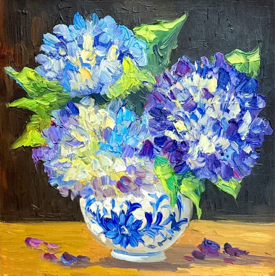 Hand-Painted Oil Painting Hydrangea Floral Still Life Canvas Wall Art MQ1769
