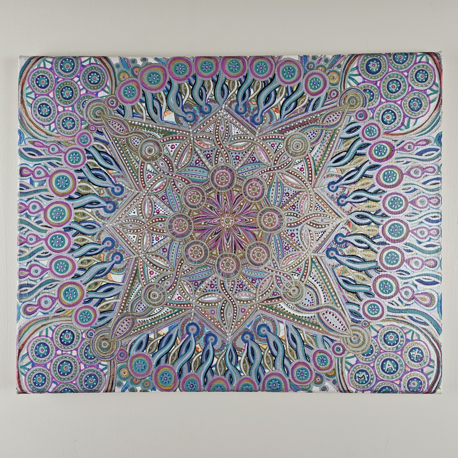 ART – Original Signed Modern Abstract Mandala Painting 20×16 Canvas Art