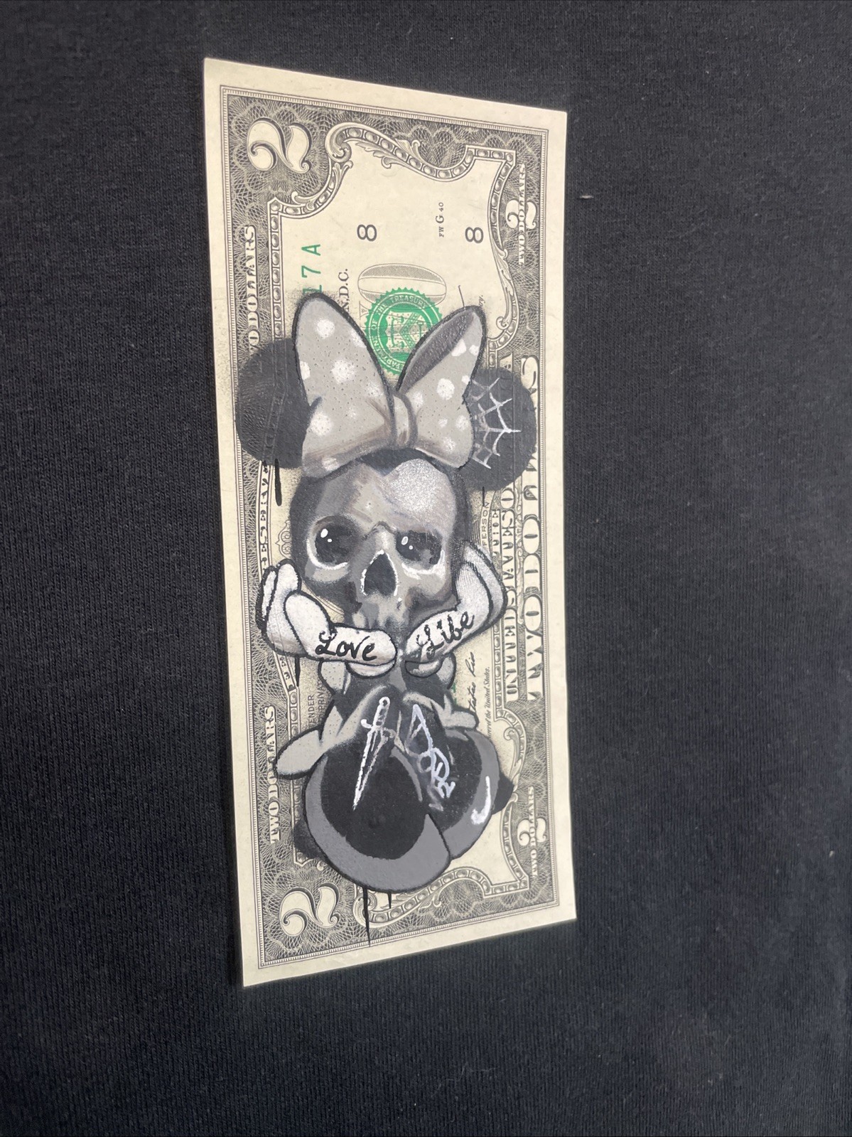 Wicked Minnie Mouse 2 Dollar Bill Original painting Graffiti Street Art