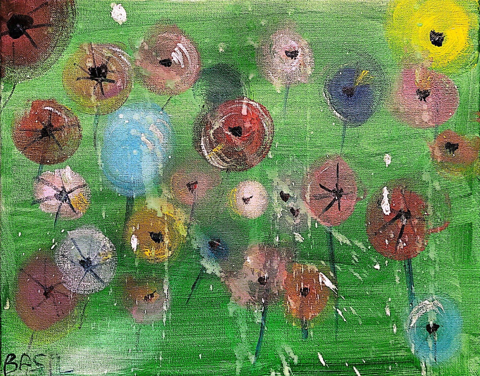 Garden Of Flowers Bold Color Modern Abstract Art Original Canvas 11×14