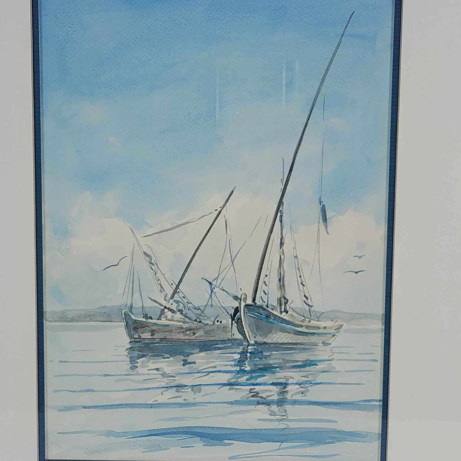 VTG Harbor Boat Seascape Painting Watercolor Attributed Ray Prosser Framed 11.5″