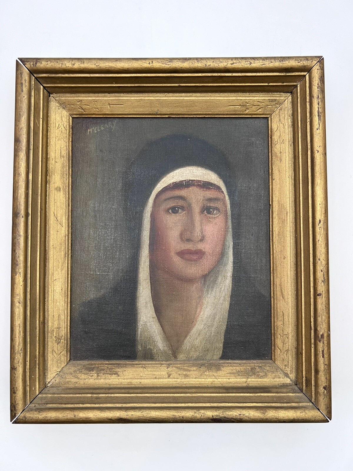 Original Oil On Board The Madonna Religious Portrait Framed Signed Painting