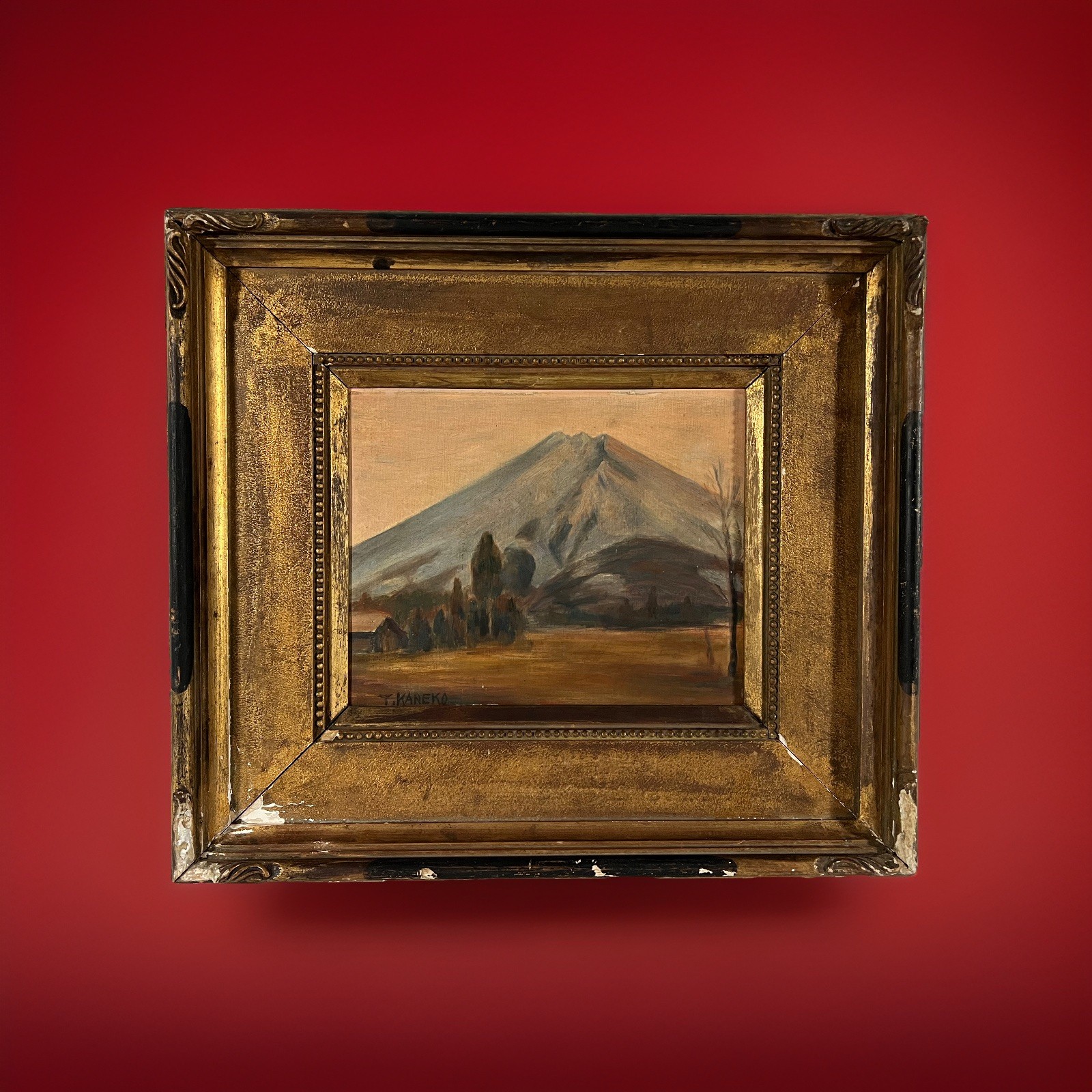 1930s Japanese Antique Mt Fuji Landscape Oil Painting Prewar Antique Painting