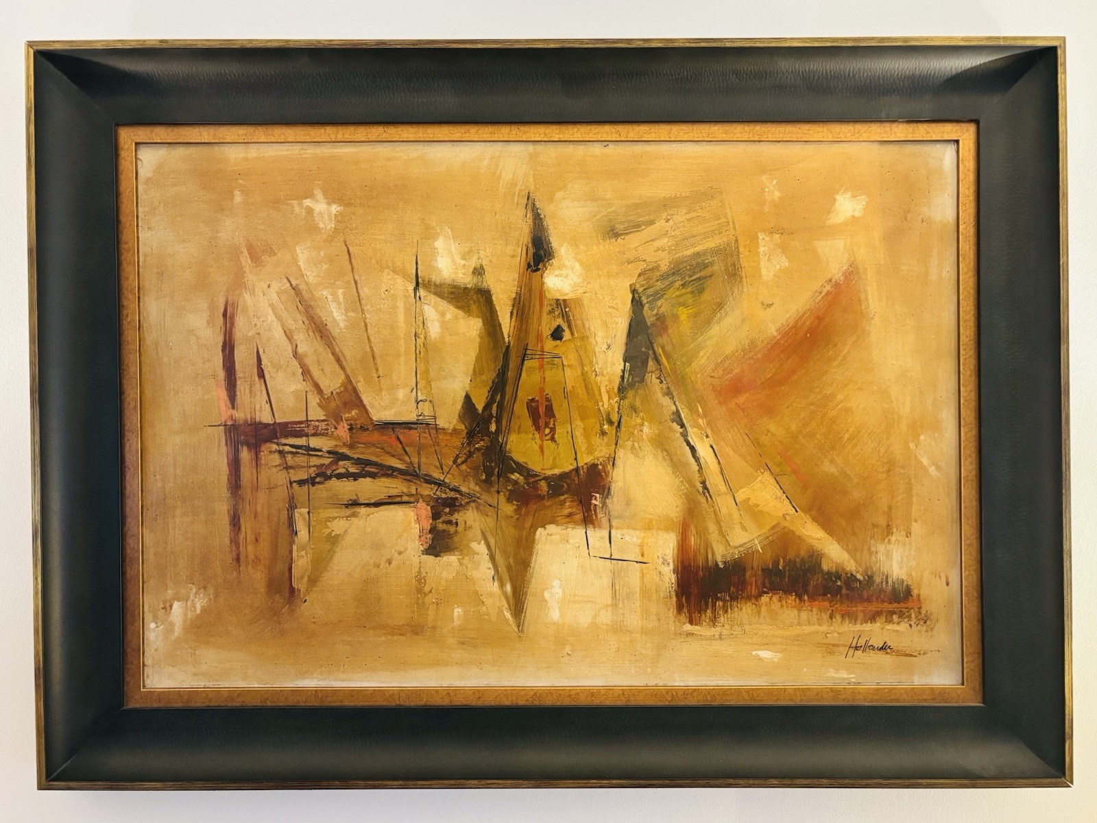 Hollander Original Oil Painting, Large Mid-Century Modern Abstract Signed