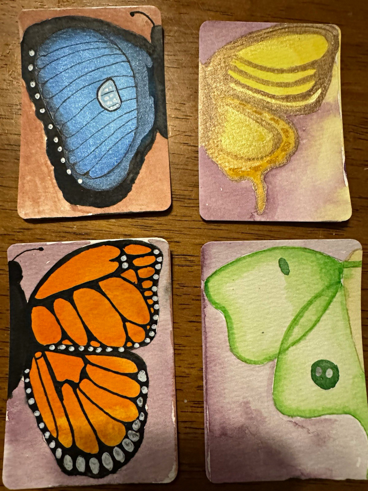 Hand Painted Wood Butterfly Coaster Set, 4pc Multicolor Rectangular