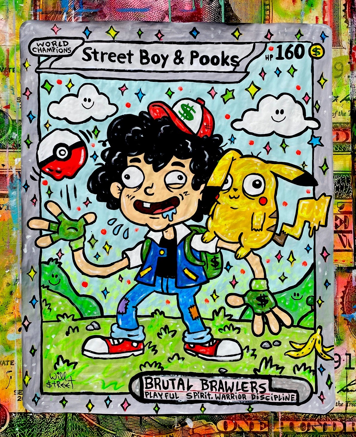 WILL STREET original painting 24×30 / Pokémon parody Art – banksy pikachu derpy