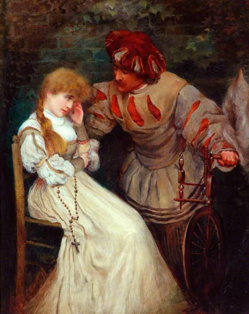 Oil painting Sir-Frederic-Lord-Leighton-Faust-and-Marguerite man girl portrait
